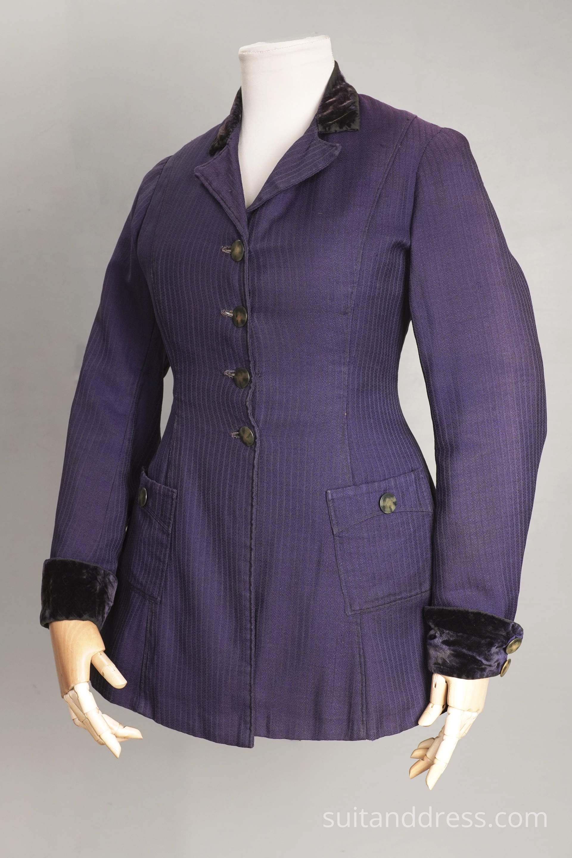 Edwardian walking jacket velvet details