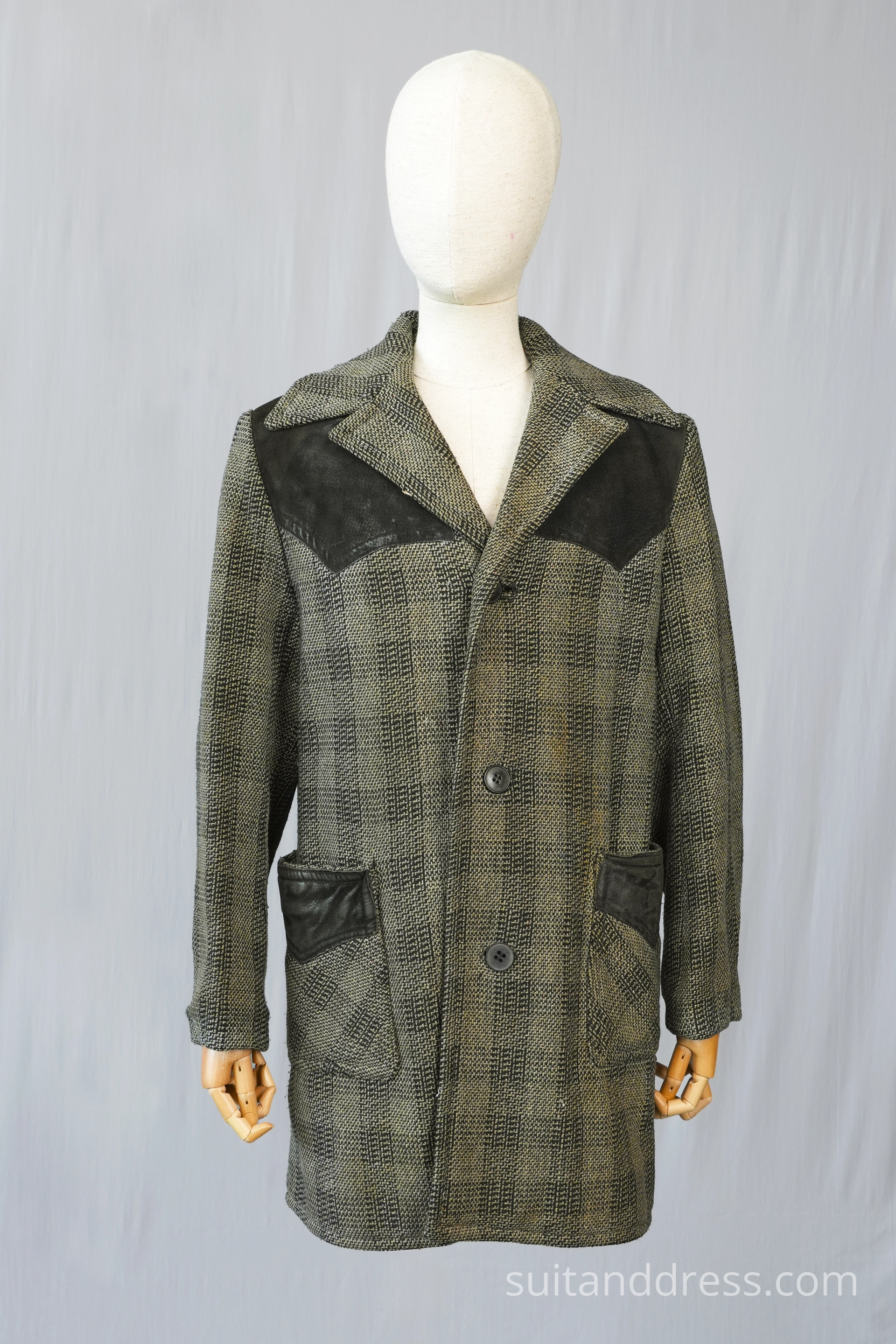 Mid century wool suede worn out boys coat vintage wardrobe rental for films cotume rent in Riga Latvia