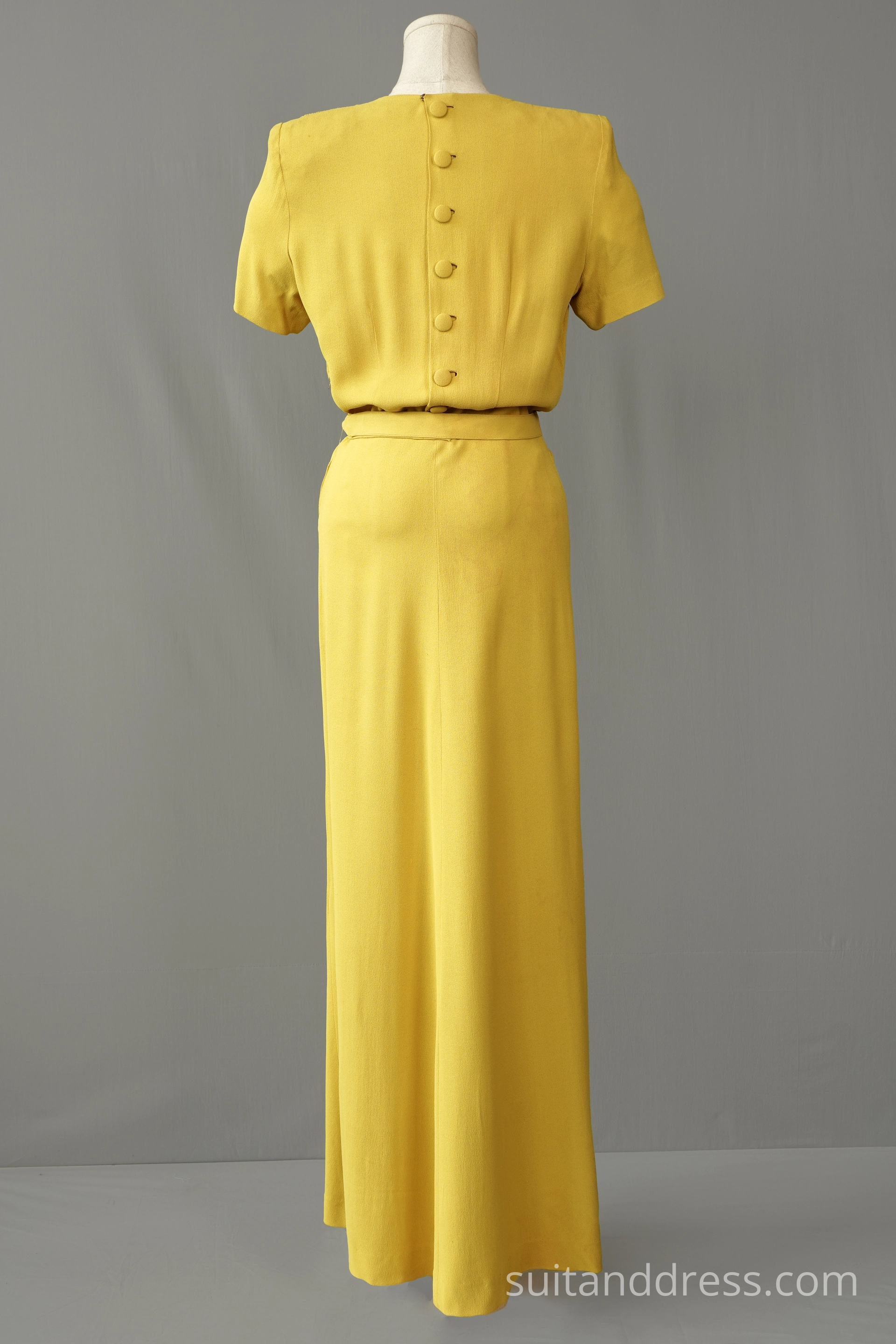 1940s evening gown in yellow crepe period costume hire for films in Riga Latvia