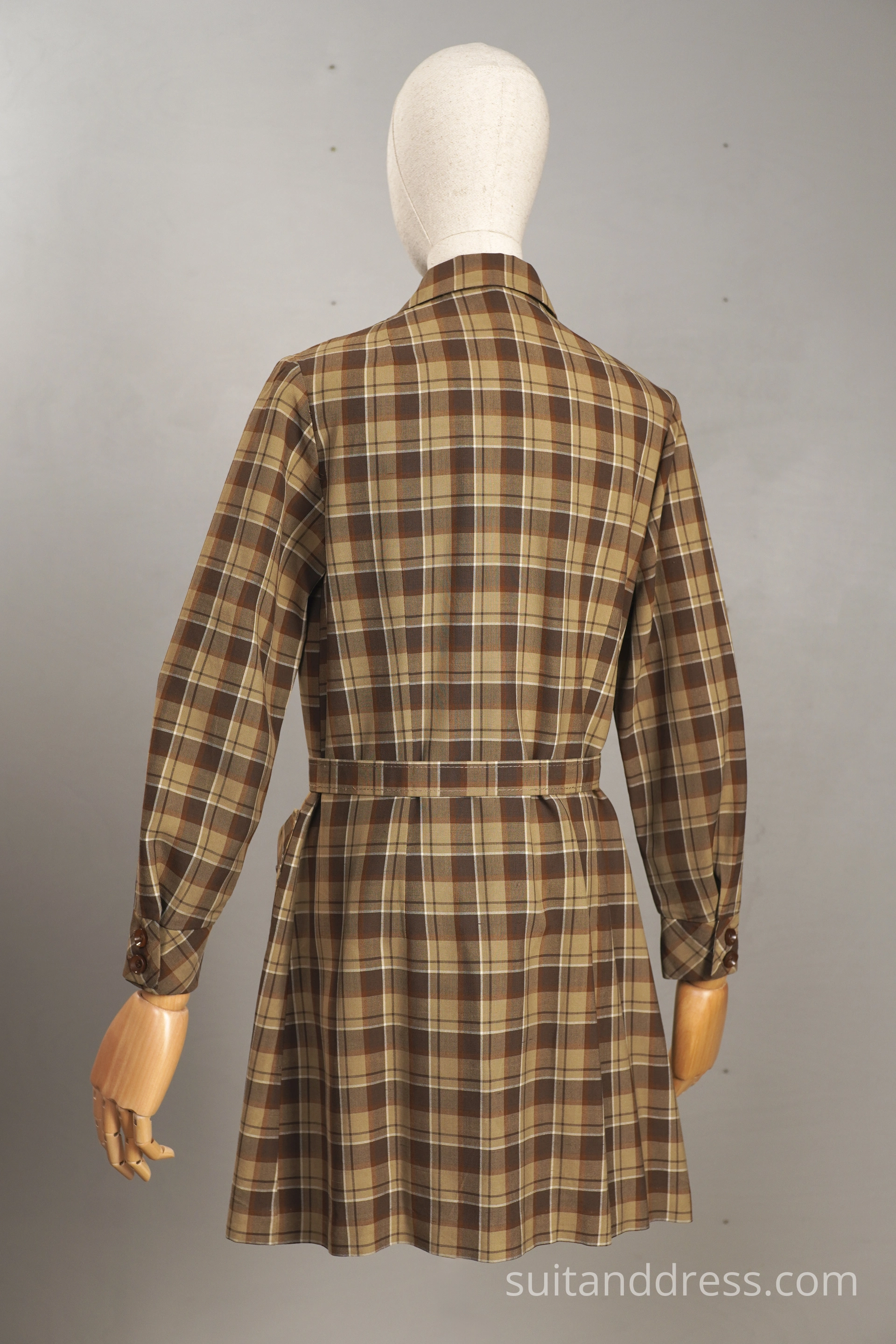 1960s girls trench coat wool blend brown plaid costume rent