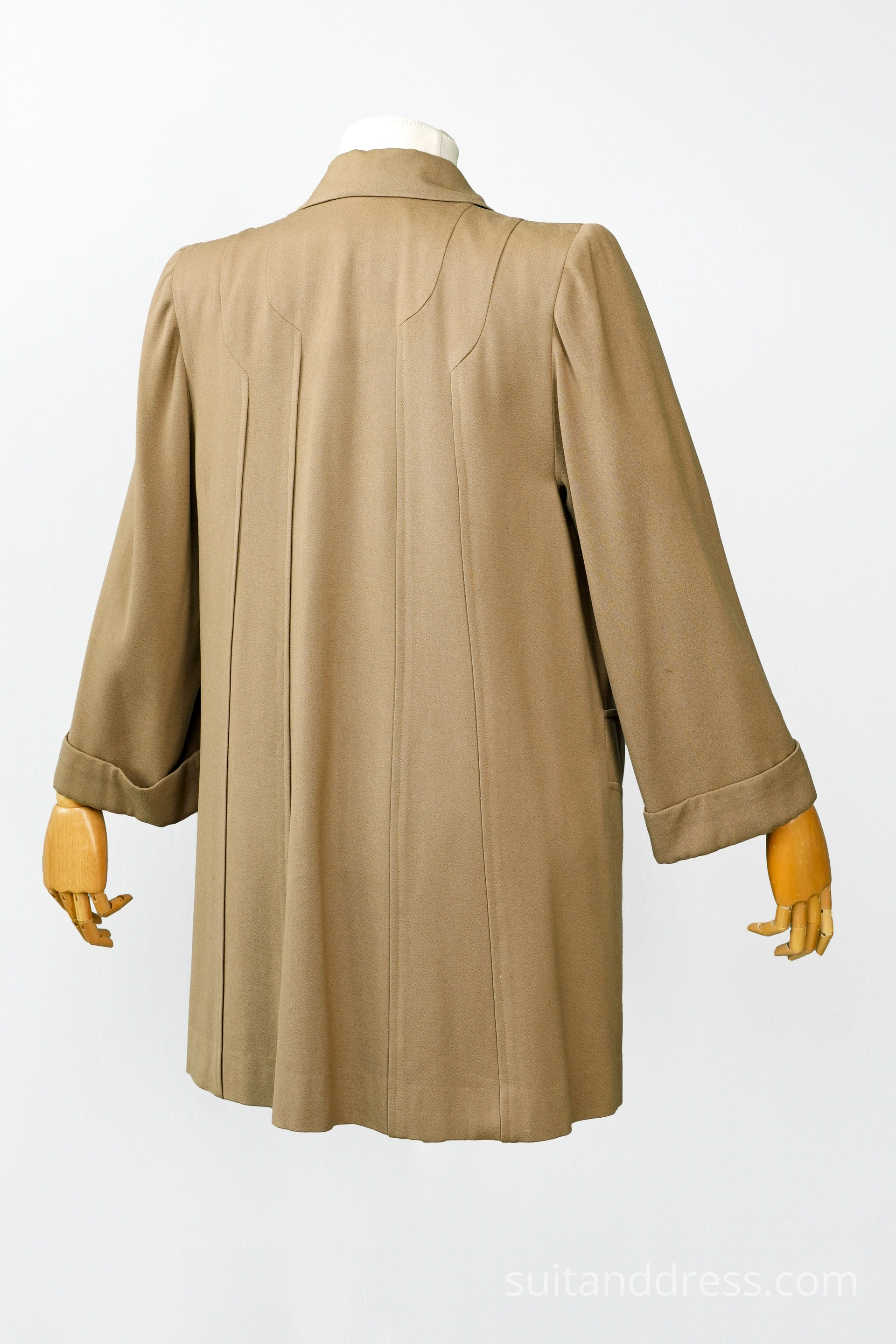 1940s swing coat in sand wardrobe rental for films vintge costumesin Riga 