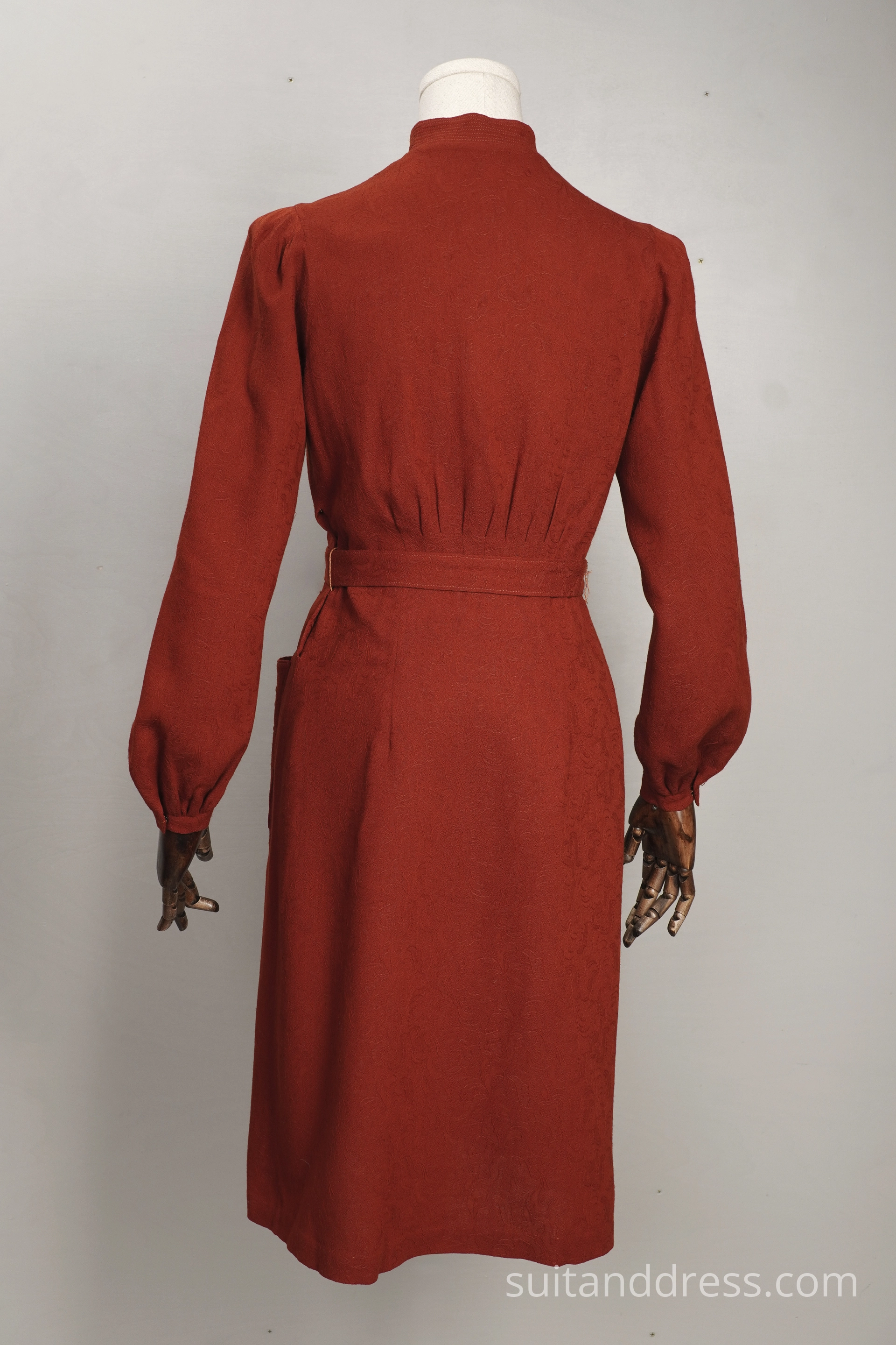 1940s trapunto wool dress in rust