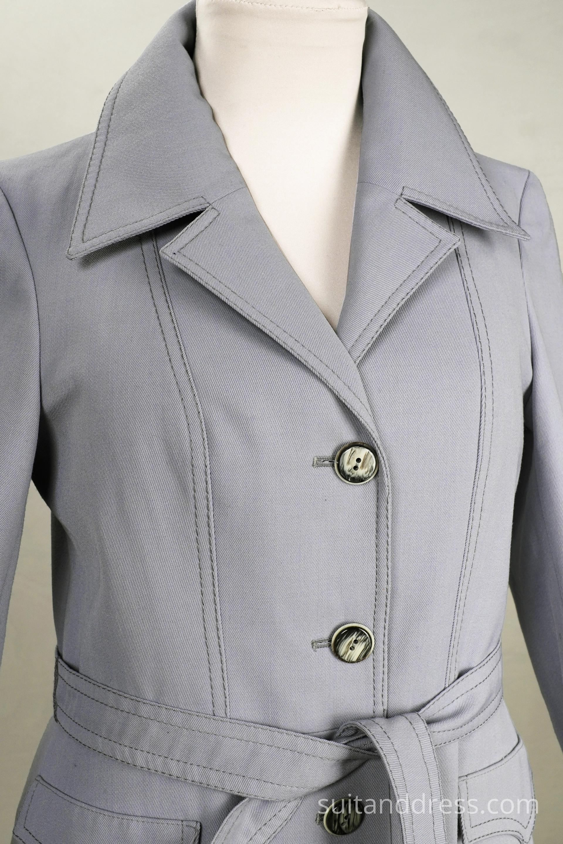 1970s gabardine trench coat in dove gray vintage fashion rent