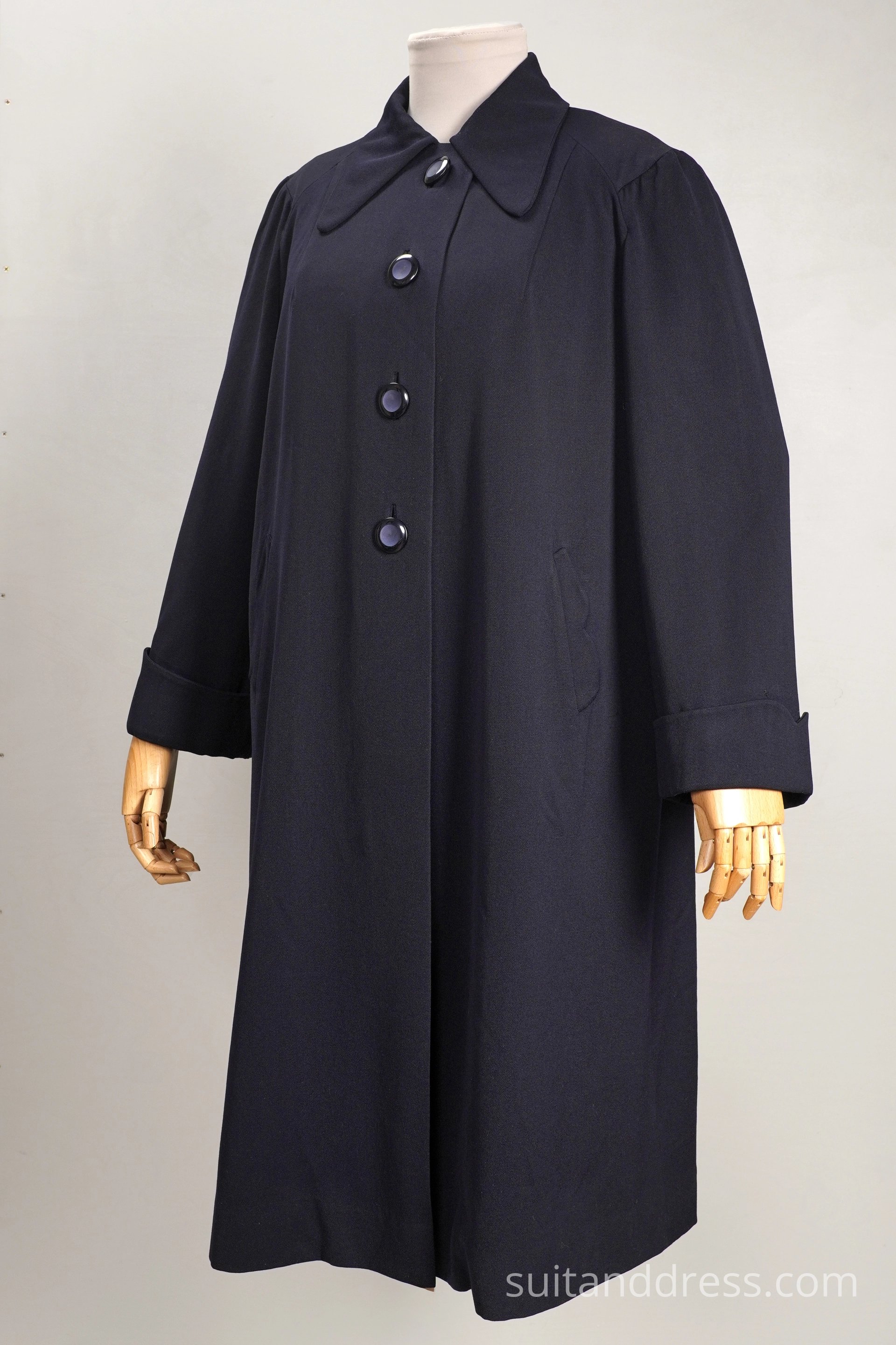 1940s swing coat in navy gabardine