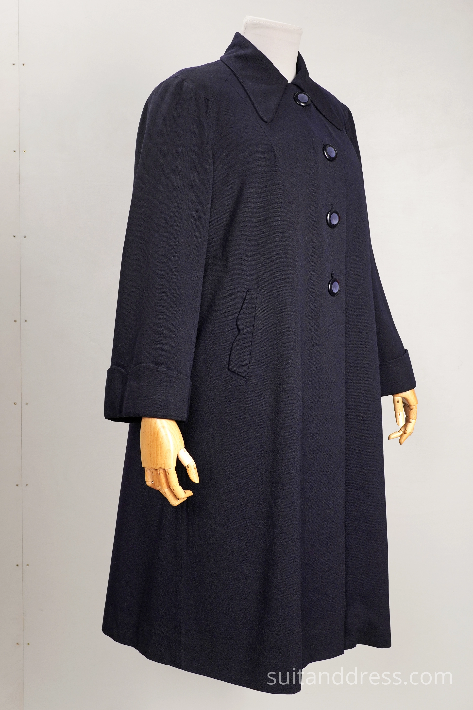 1940s swing coat in navy gabardine