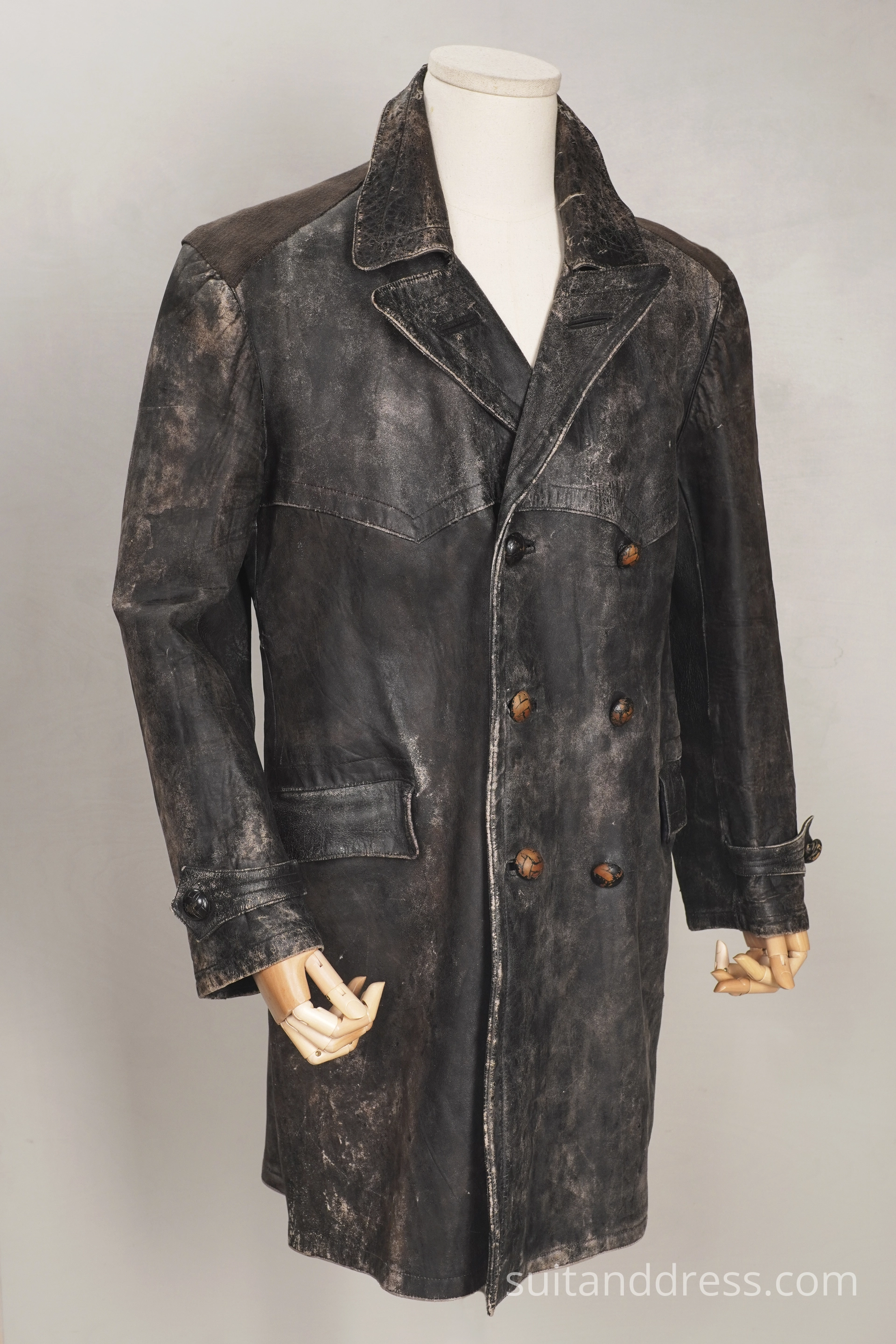 1940s soviet leather coat distressed costume rent in Riga
