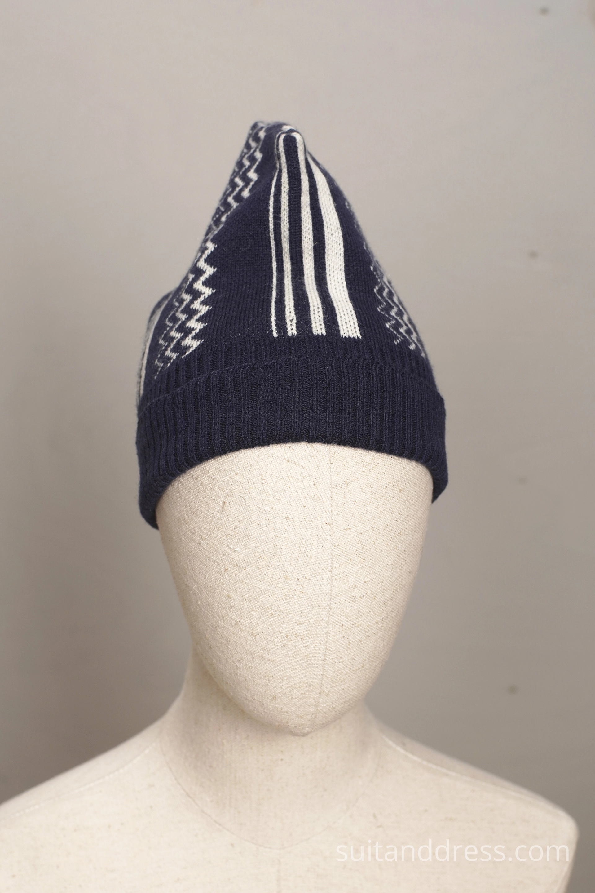 vintage soviet era knitted hat navy and white