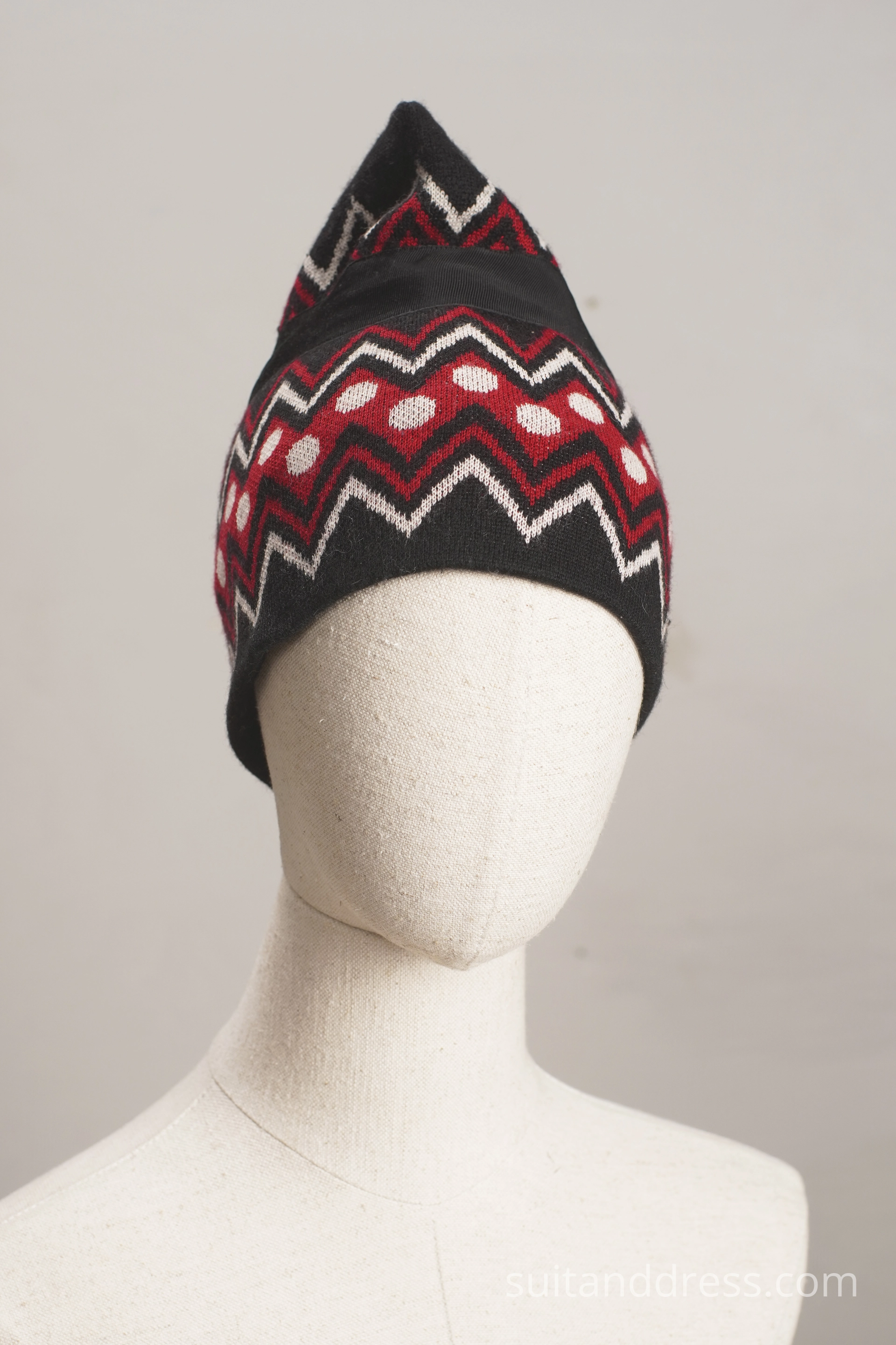 vintage ski hat with tassel, geometric mashineknitting  1980s USSR