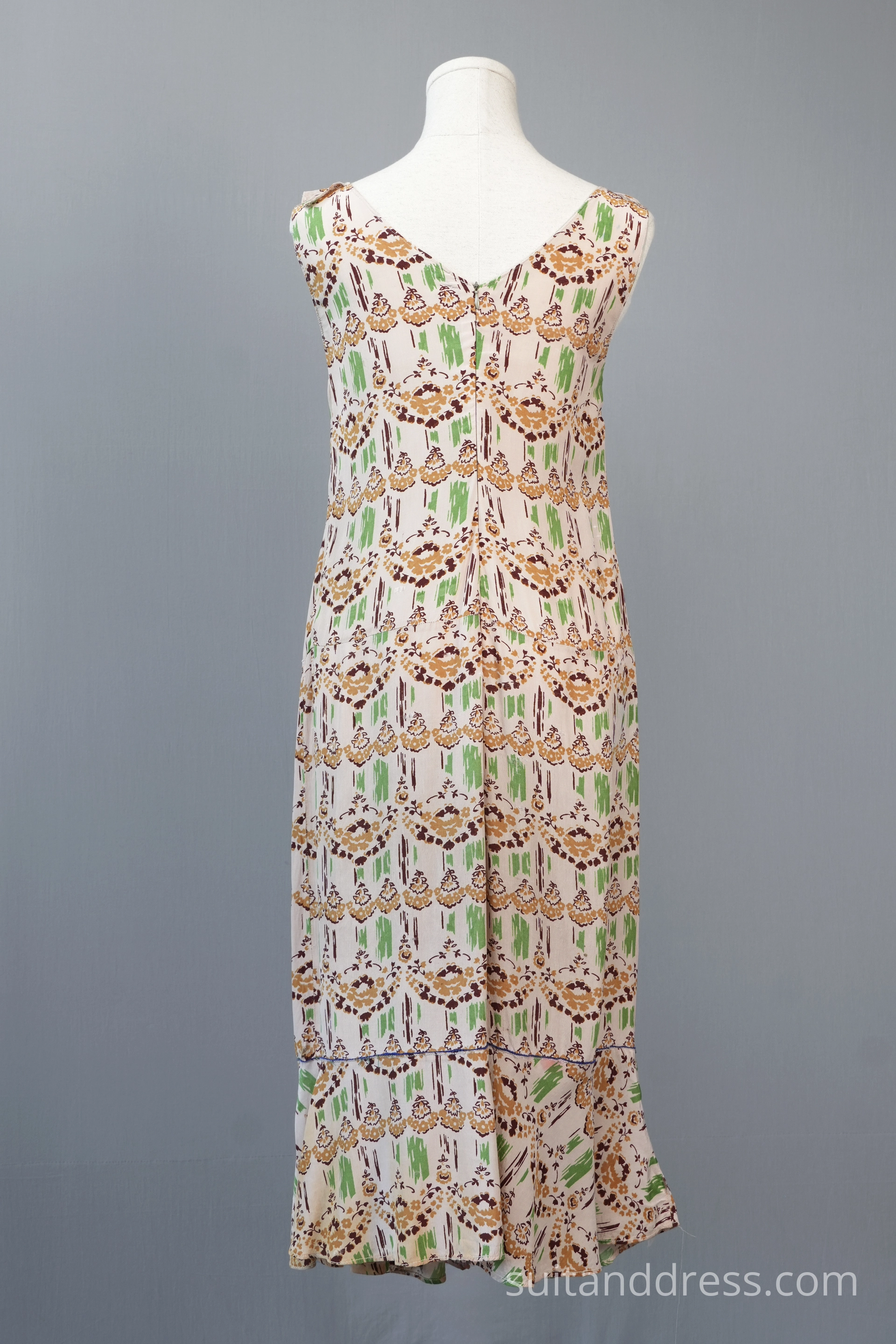 1920s printed silk summer dress womens fashion 20s ladys style vintage costume rental for films in Riga Latvia