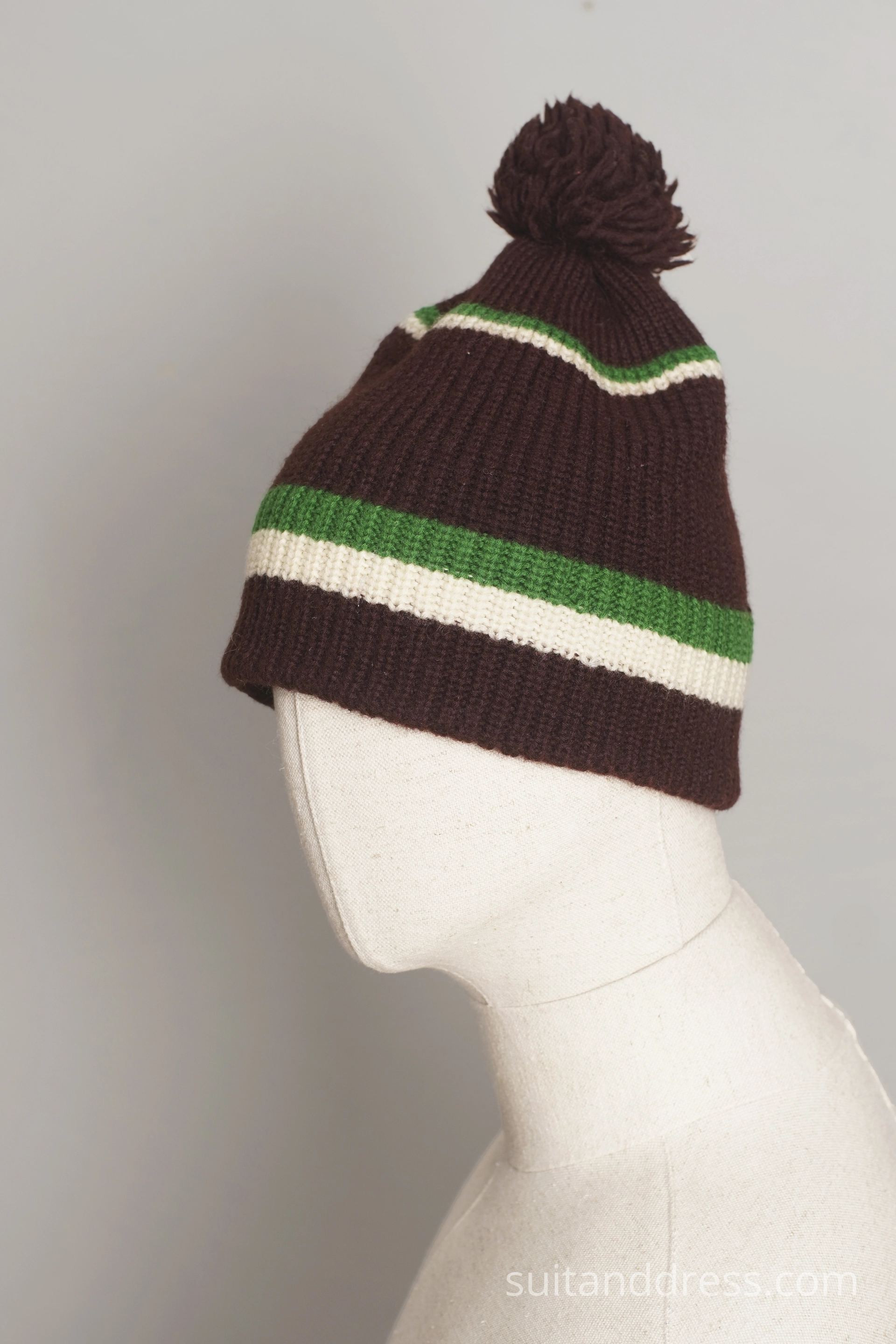 1970s vintage pom-pom beanie brown 70ties bobble hat  for rent