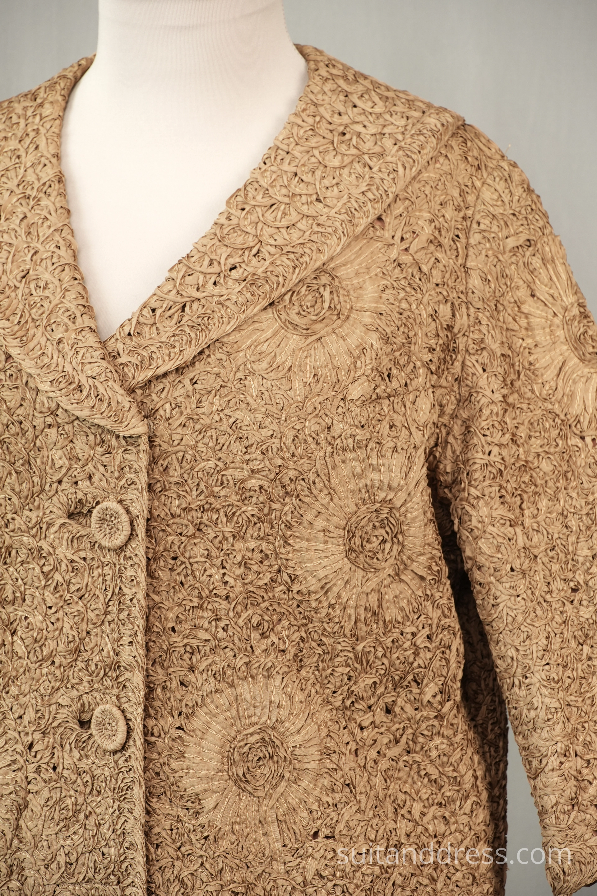 1960s ribbon knit evening coat 60s style luxorious lady vintage costume rental for films in Riga Latvia