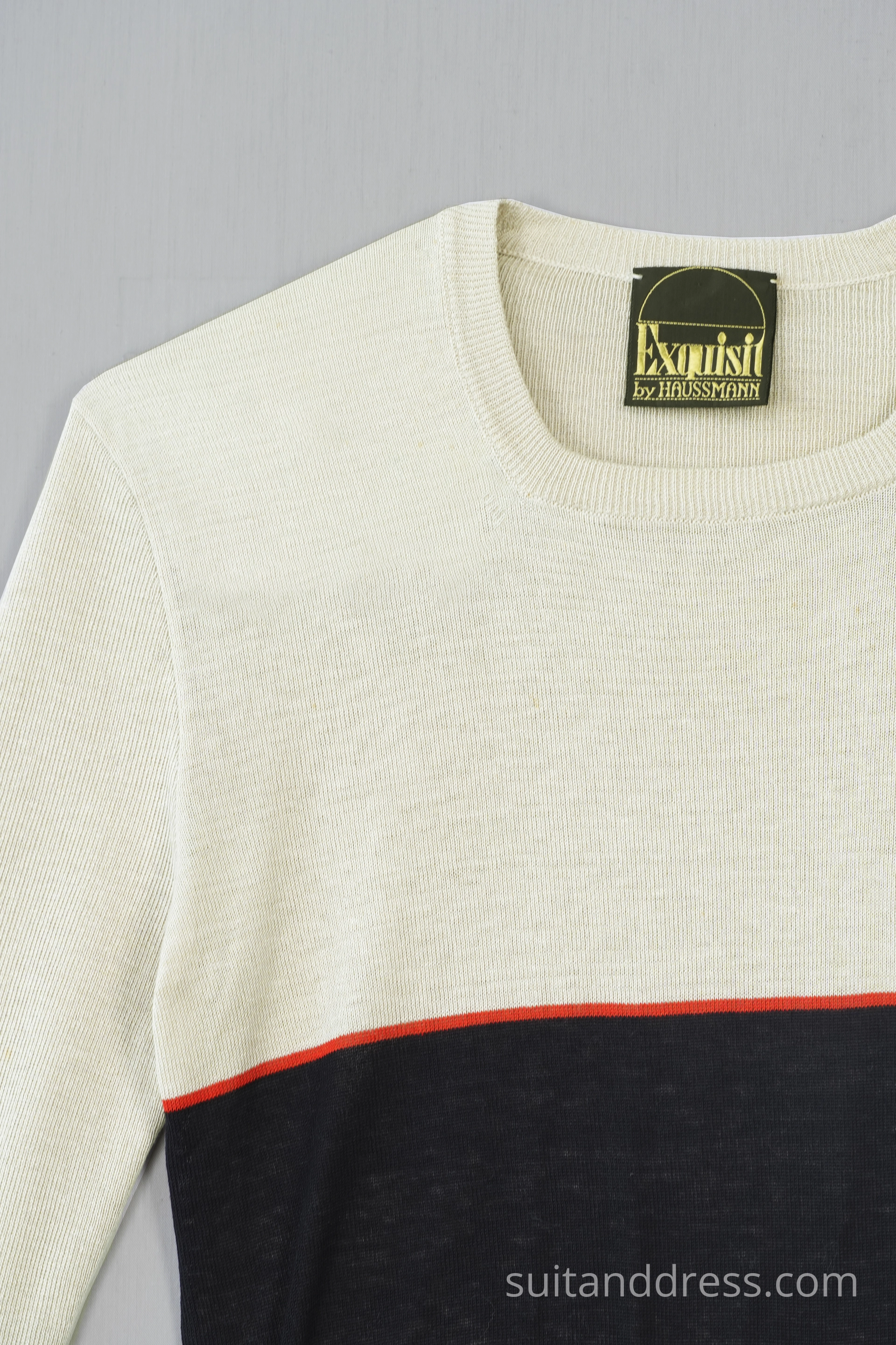 1970s slim fit mens sweater colorblock cotton haussmann design costume hire rental for films in Riga Latvia