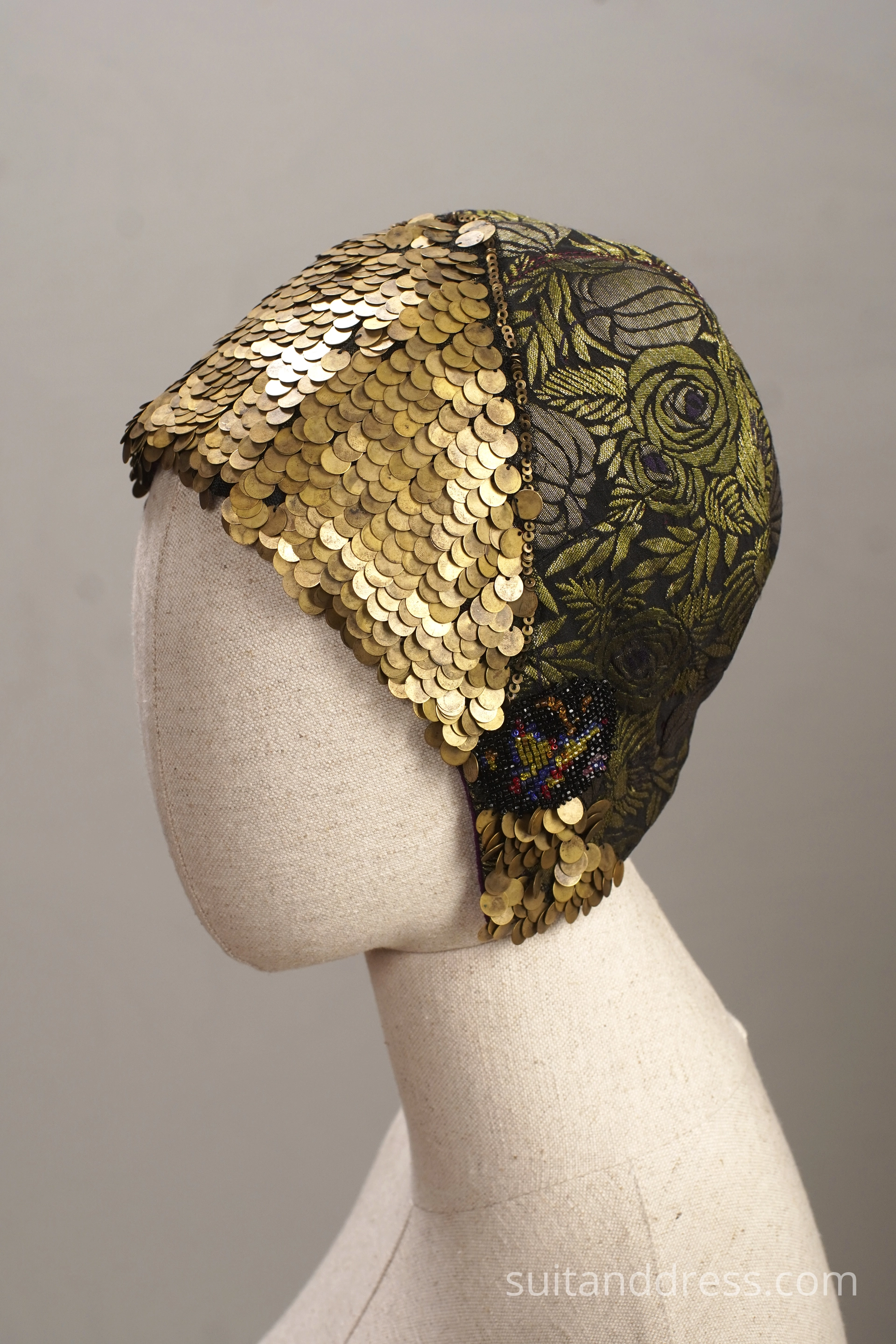 1920s cloche skull brocade sequins hat replica
