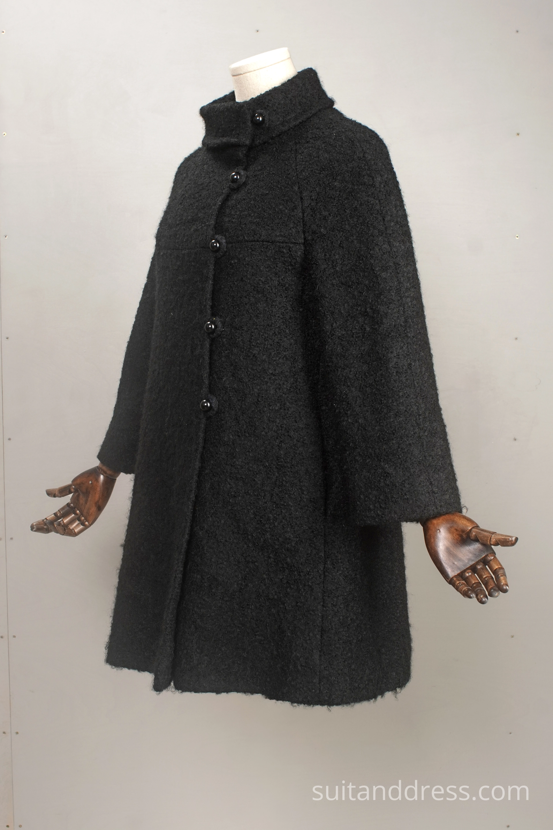 1960s wool boucle mini coat black vintage costume rent