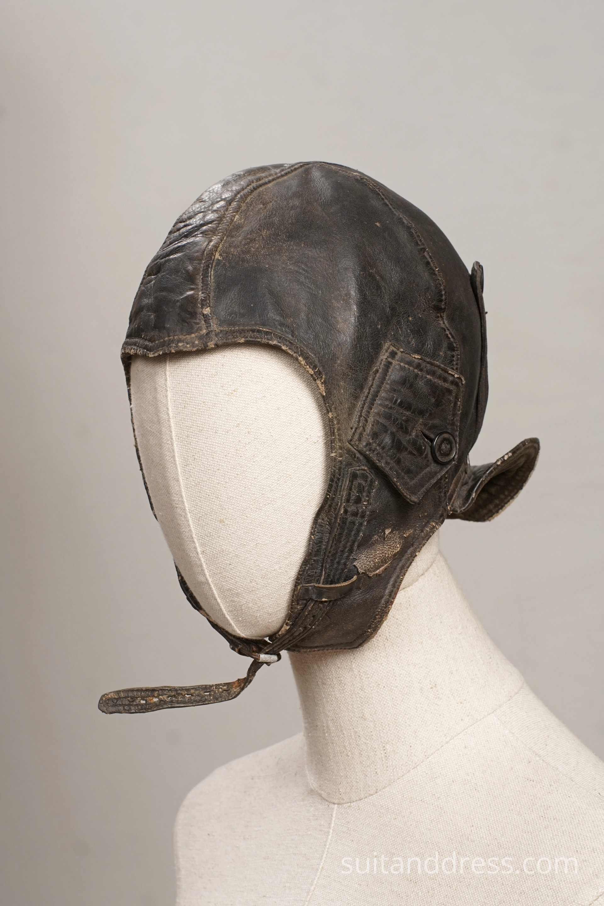 Mid century soviet leather moto aviator cap vintage moto style costume rent Riga