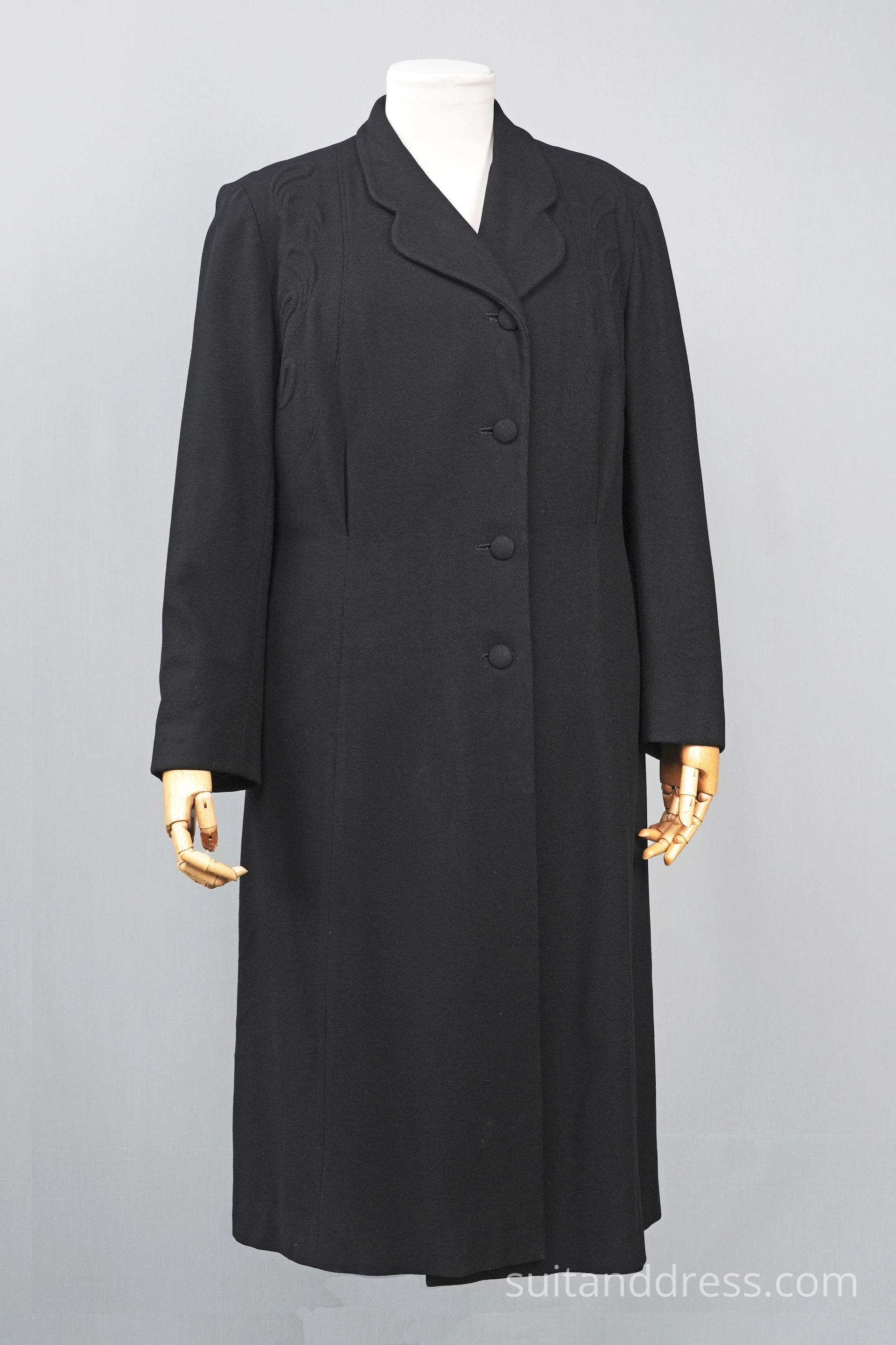 1940s black crepe trapunto ladies coat vintage costume rent Riga Latvia