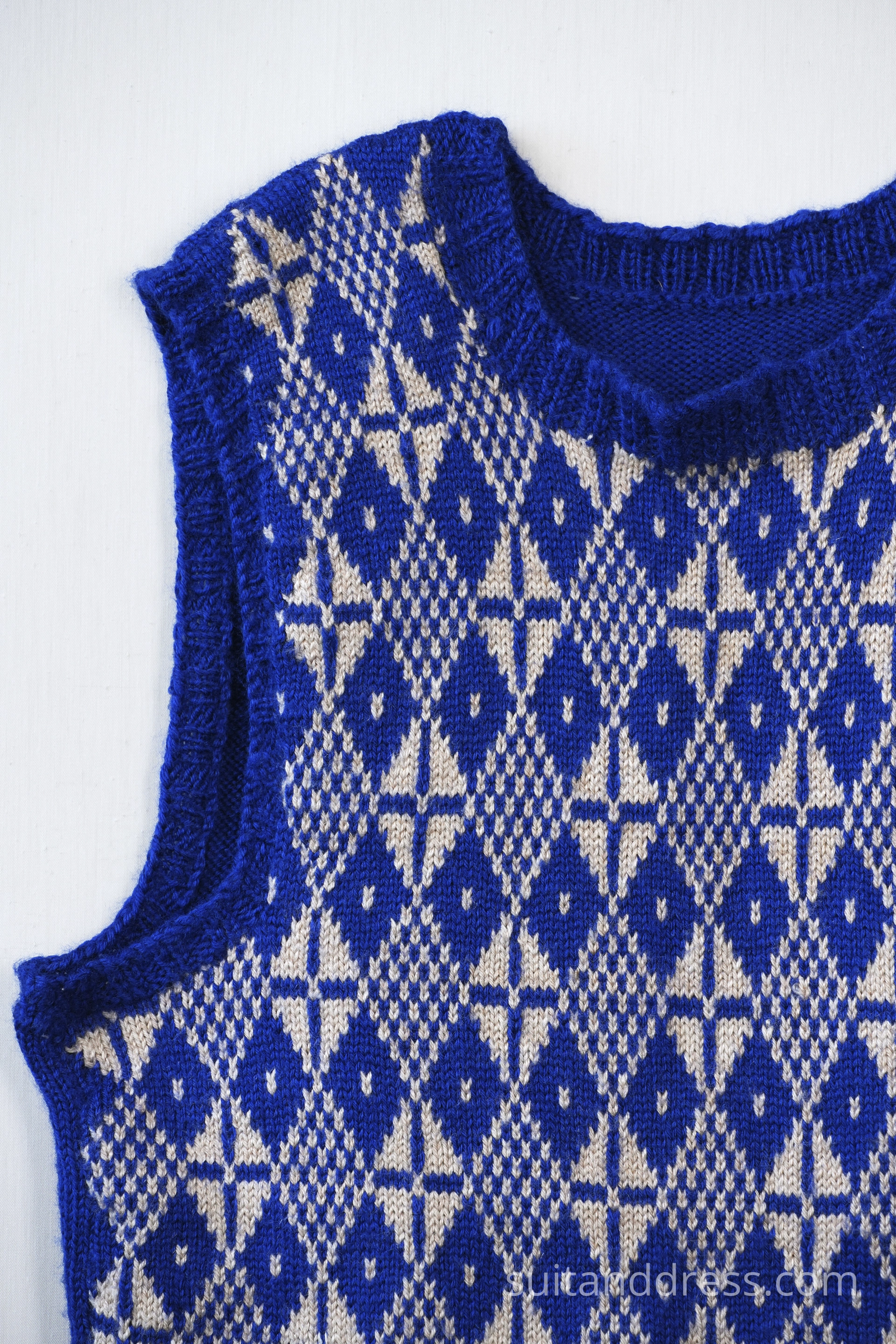 1970s hand knitted bright blue patterned ski vest costume rent in Riga Latvia