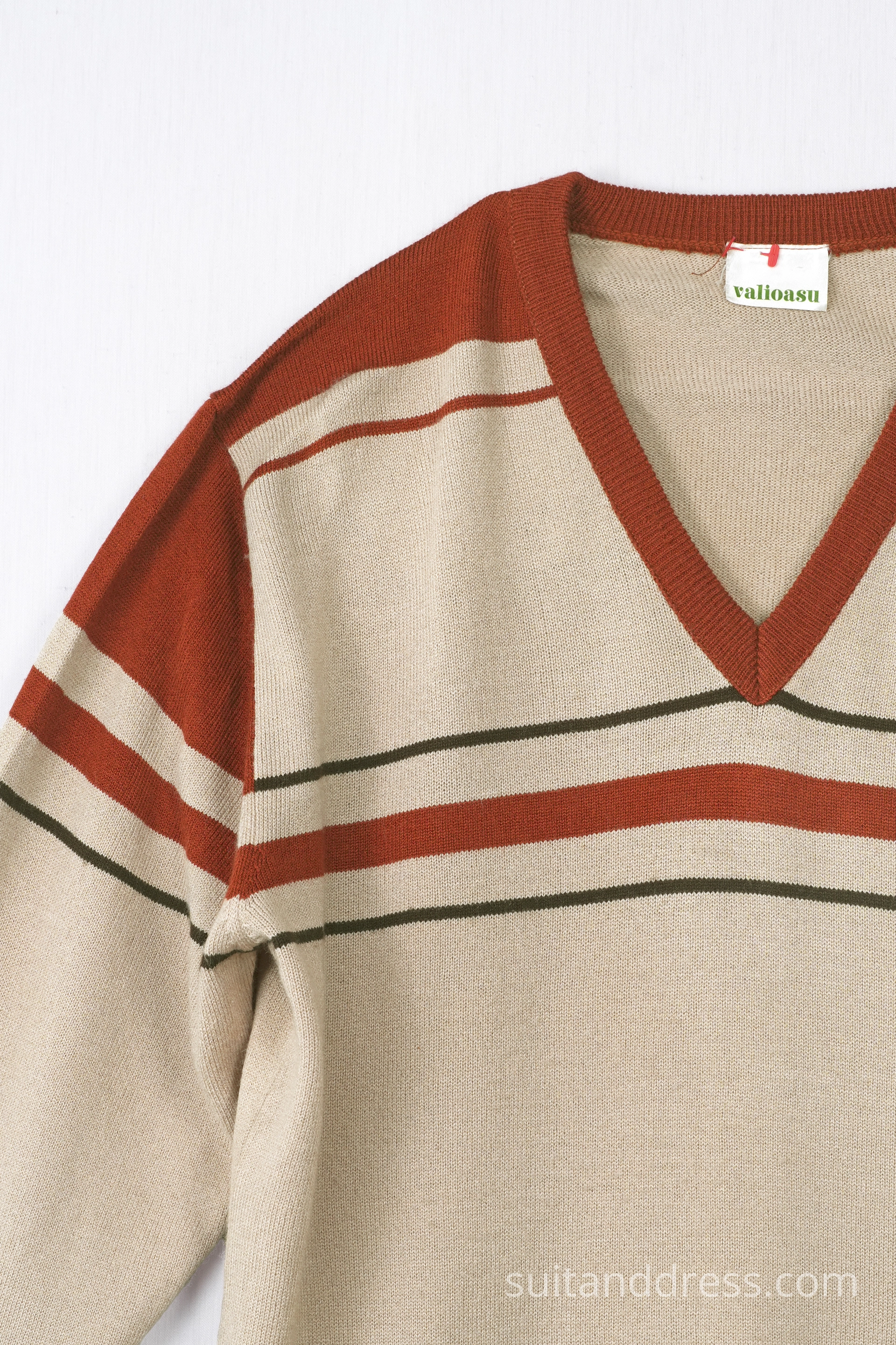 1970s mens v-neck sreped sweather vintage 70s jumper mens fashion costume rental for films in Riga Latvia