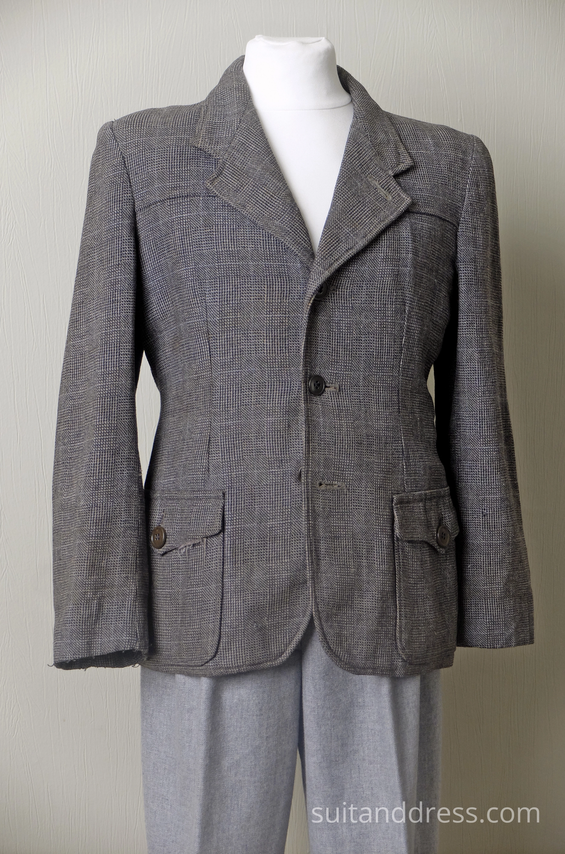 1930s plaid wool blazer with belted back