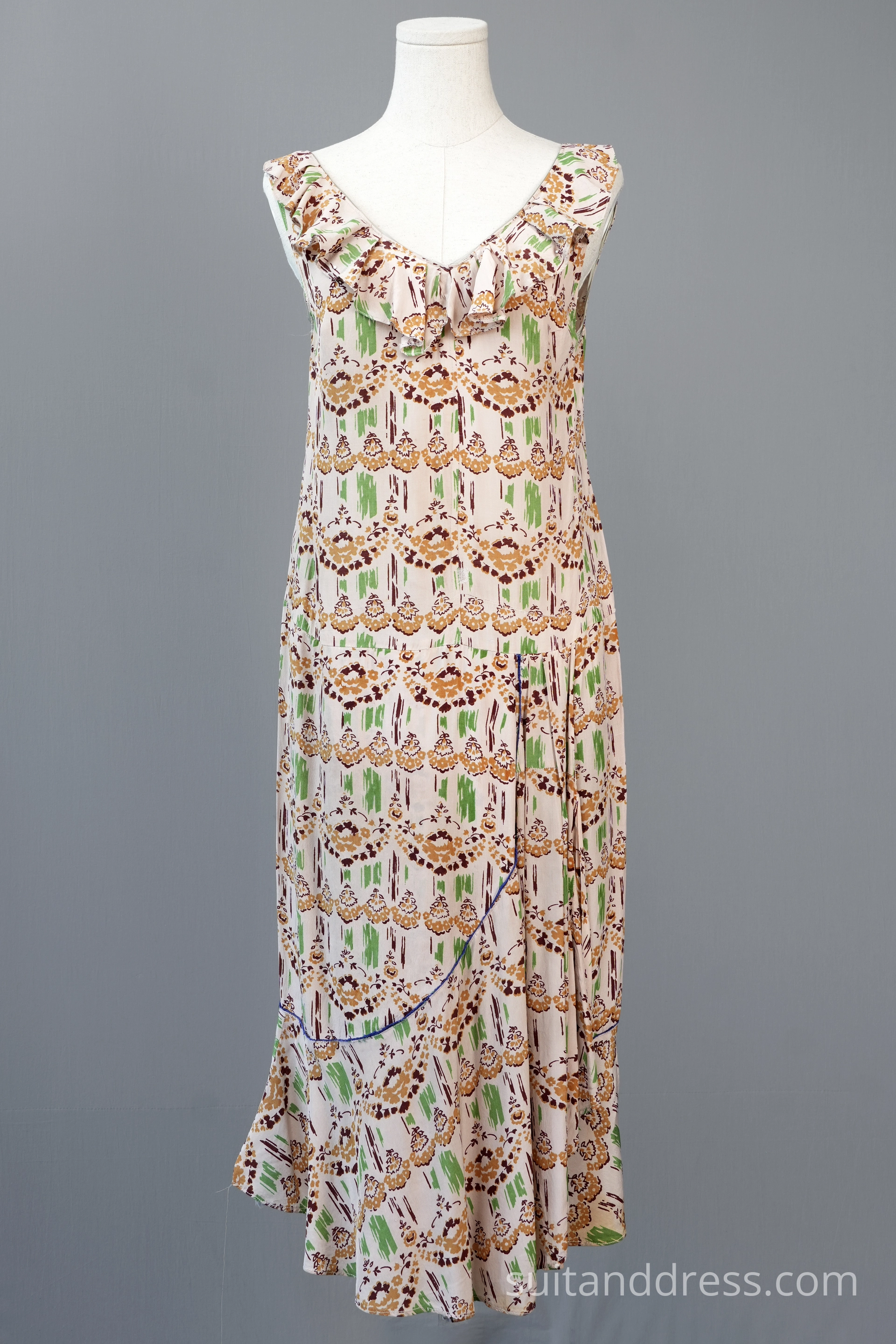 1920s printed silk summer dress womens fashion 20s ladys style vintage costume rental for films in Riga Latvia