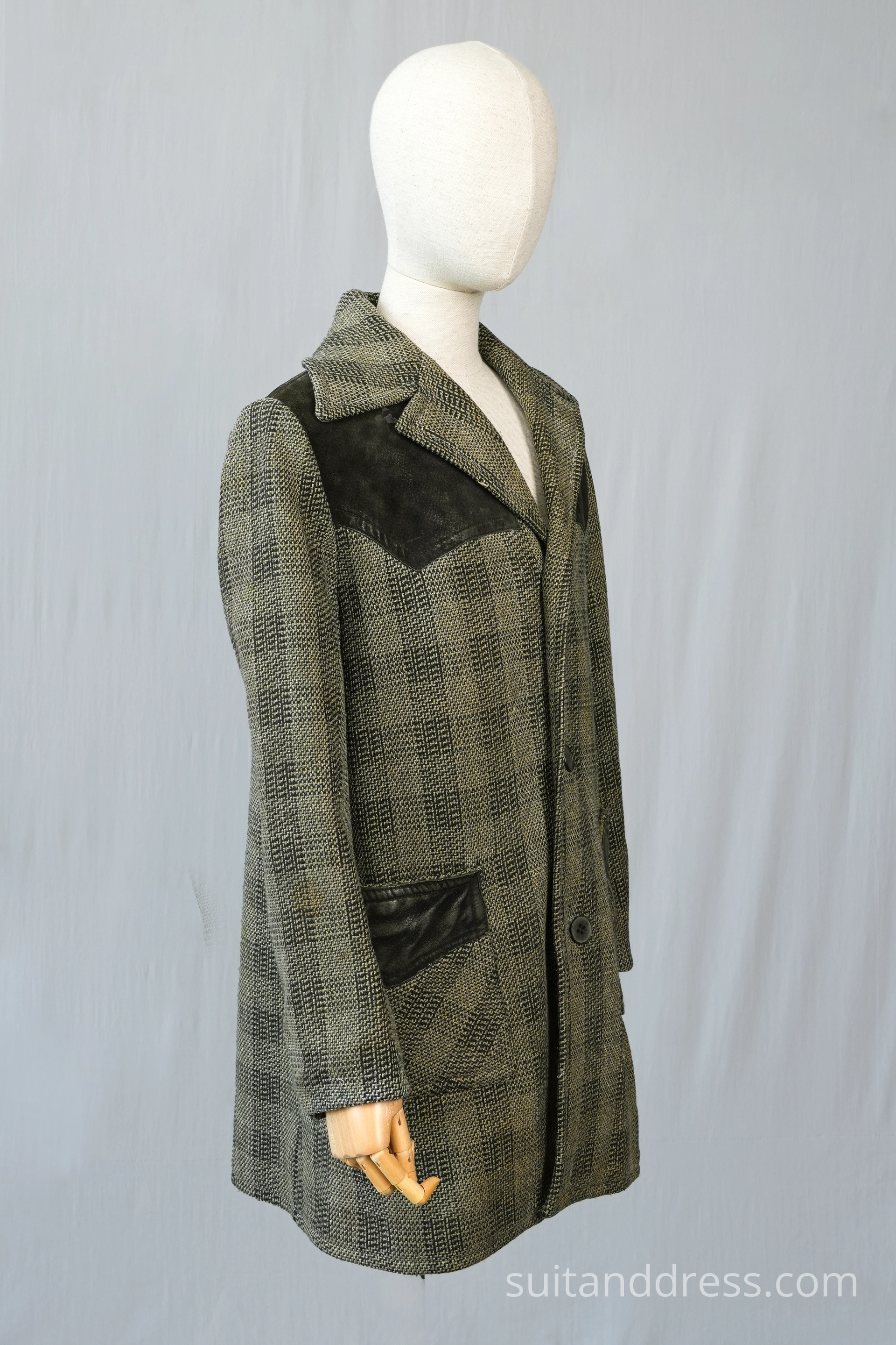 Mid century wool suede worn out boys coat vintage wardrobe rental for films cotume rent in Riga Latvia