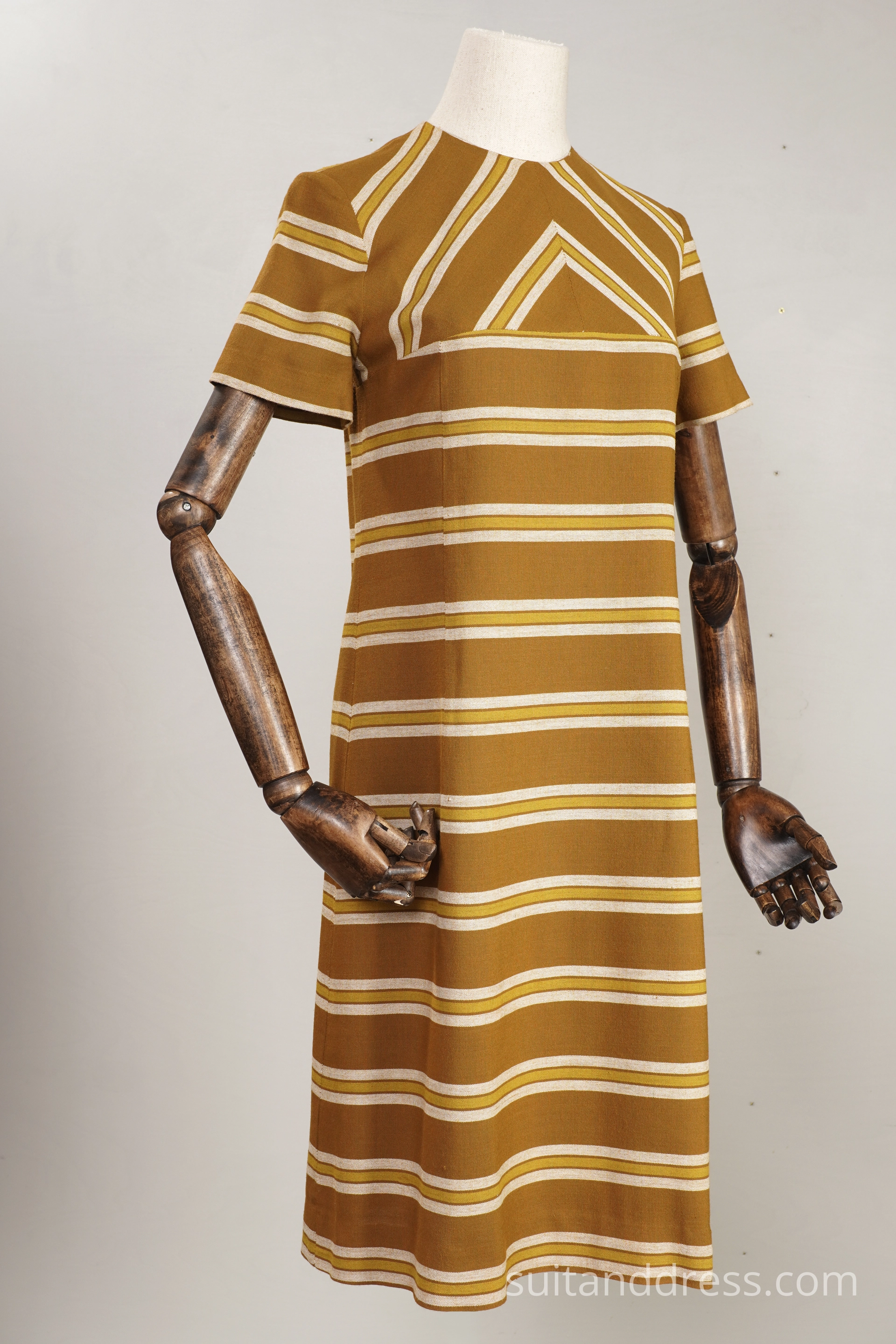1960s striped brown mustard dress