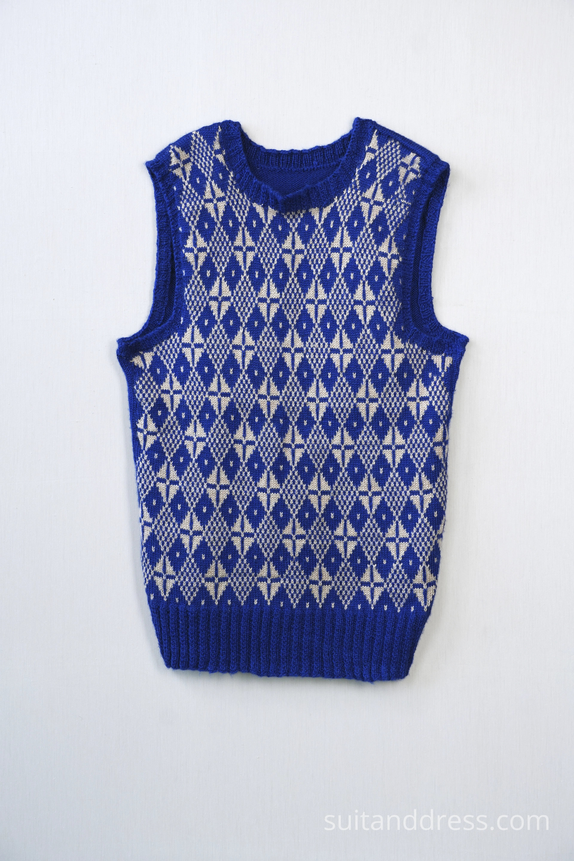 1970s hand knitted bright blue patterned ski vest costume rent in Riga Latvia