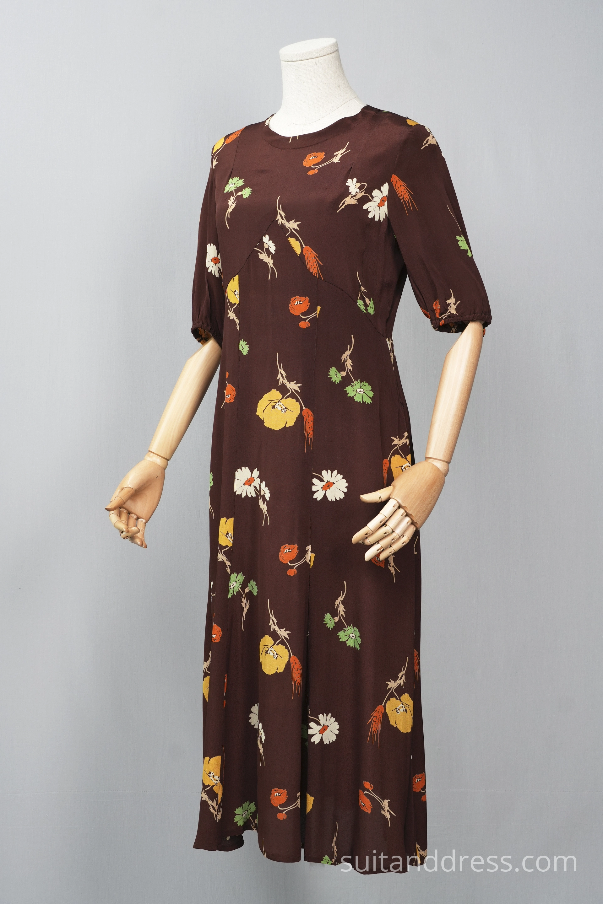 1930s floral silk day dress vintage period costume rent hire for films in Riga Latvia 30s ladys fashion