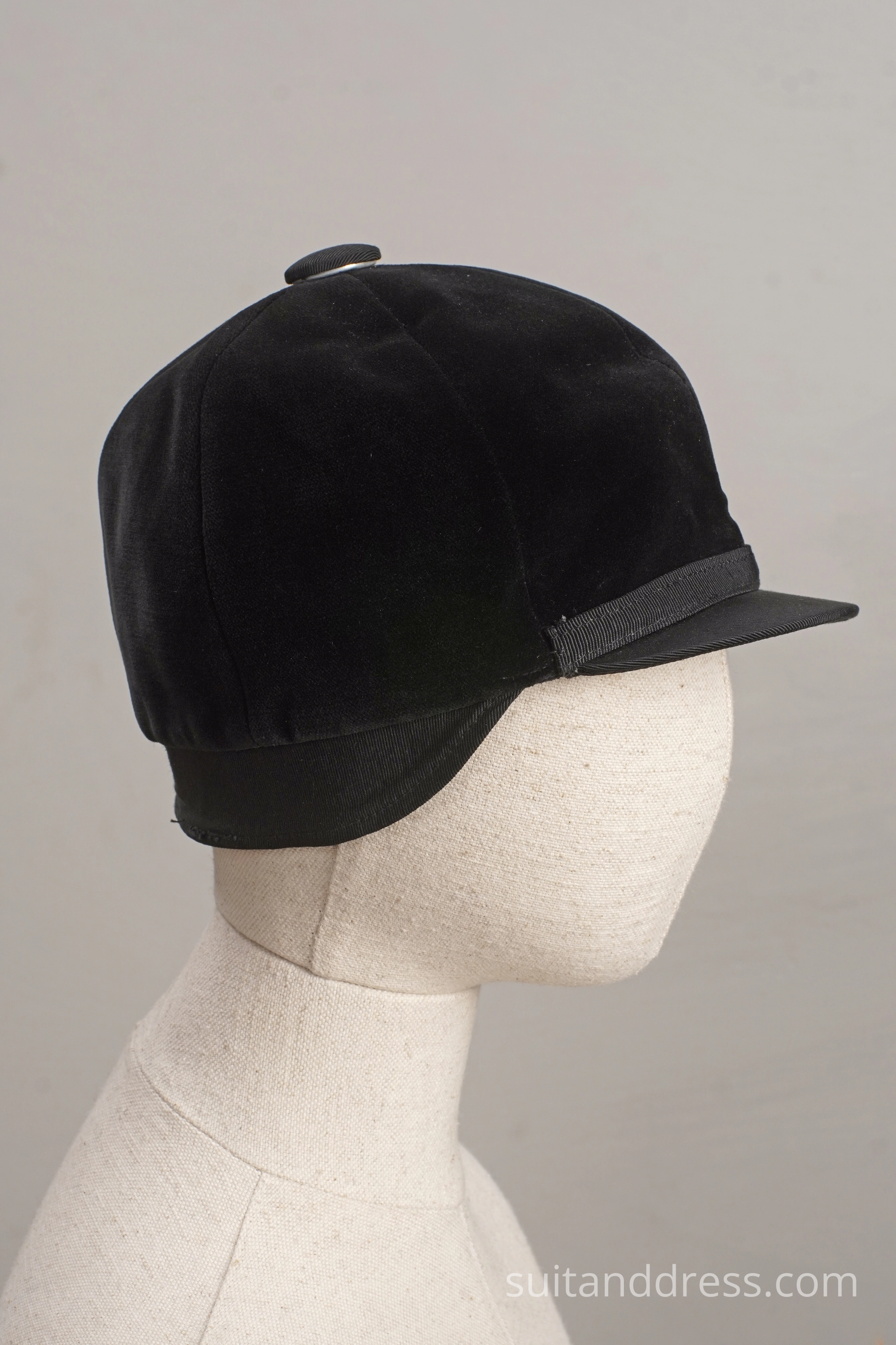 Vintage kids cap in black velvet equitation-style