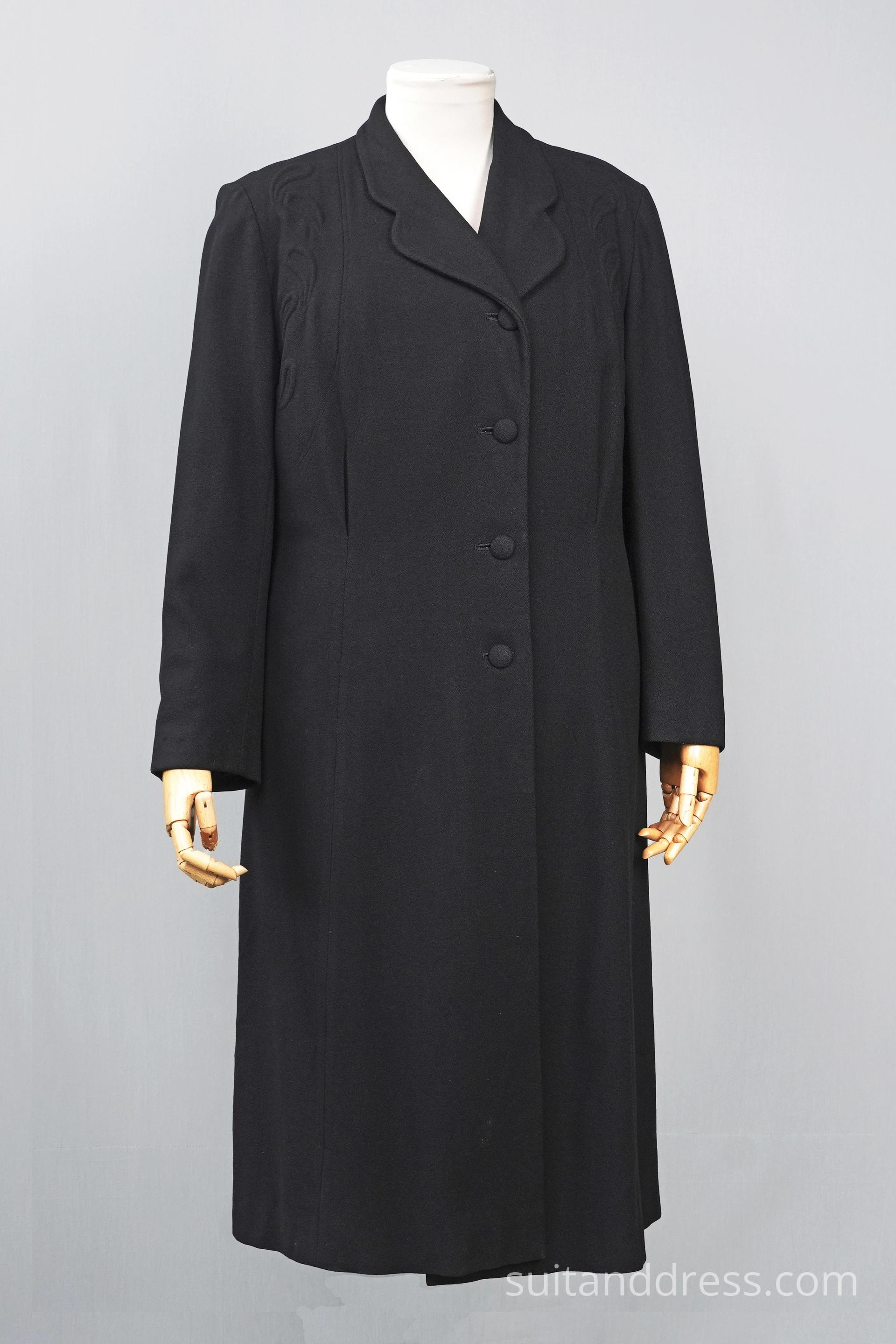 1940s black crepe trapunto ladies coat vintage costume rent Riga Latvia