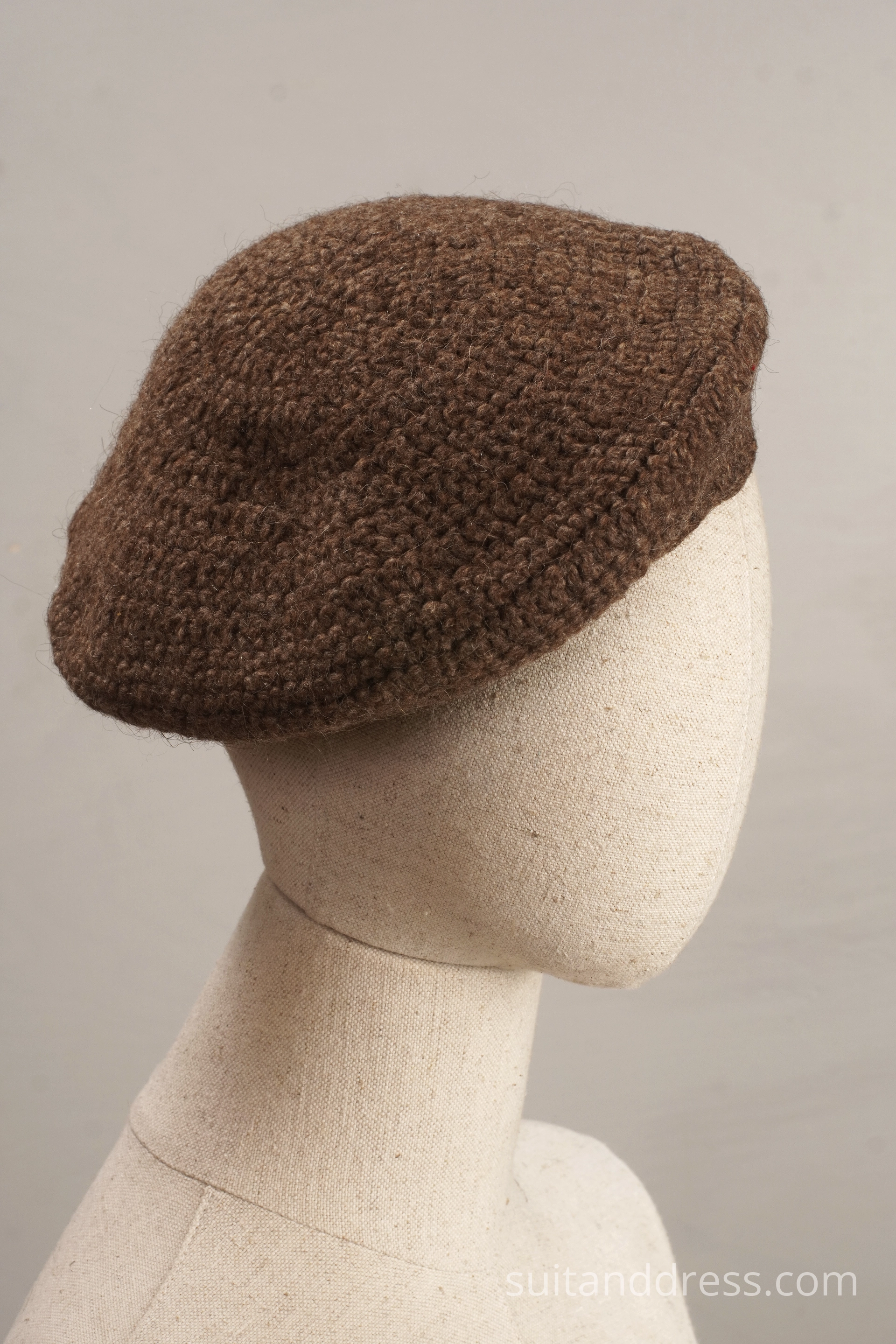 vintage natural brown woll crocheted beret minimalist winter hat women