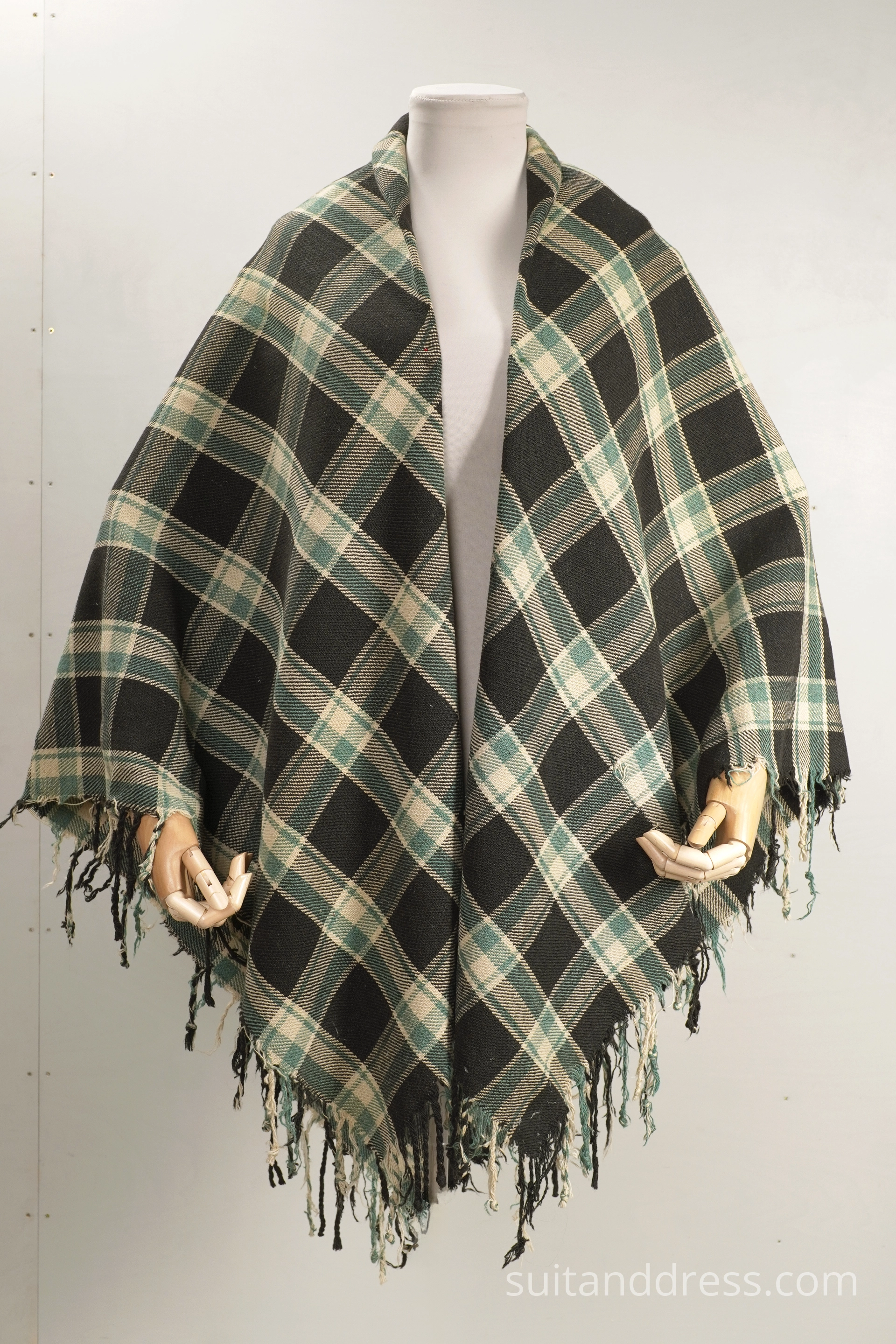 Beginning of 20th century hand woven wool plaid scarf