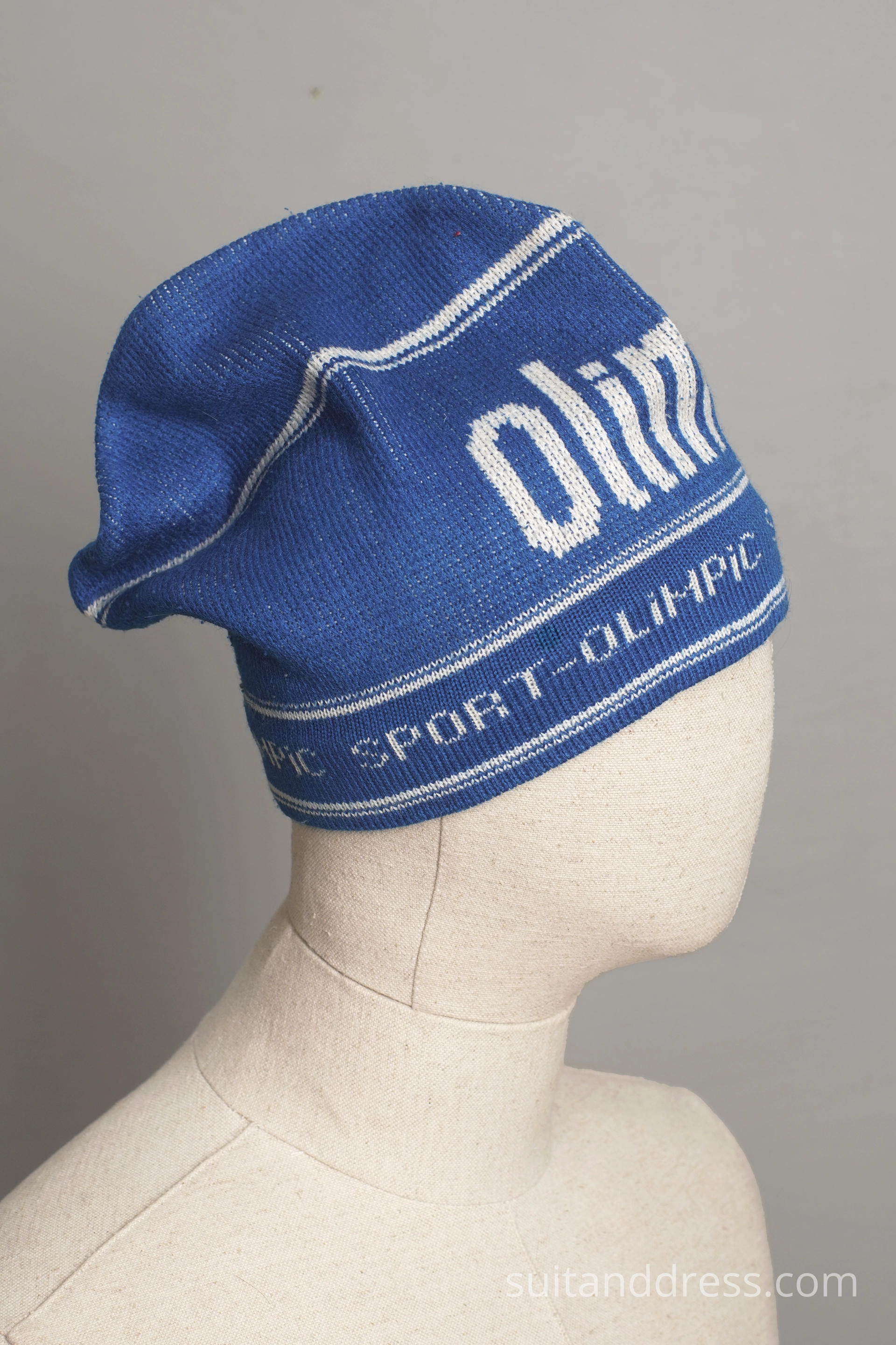 1980s sports ski hat vinage olimpic beanie blue mashineknit