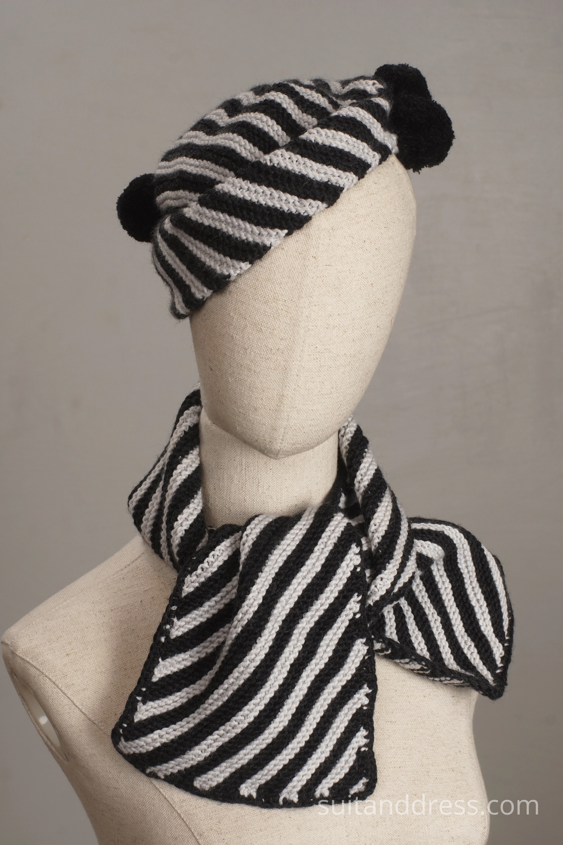 1930s beret scarf set replica black and white 