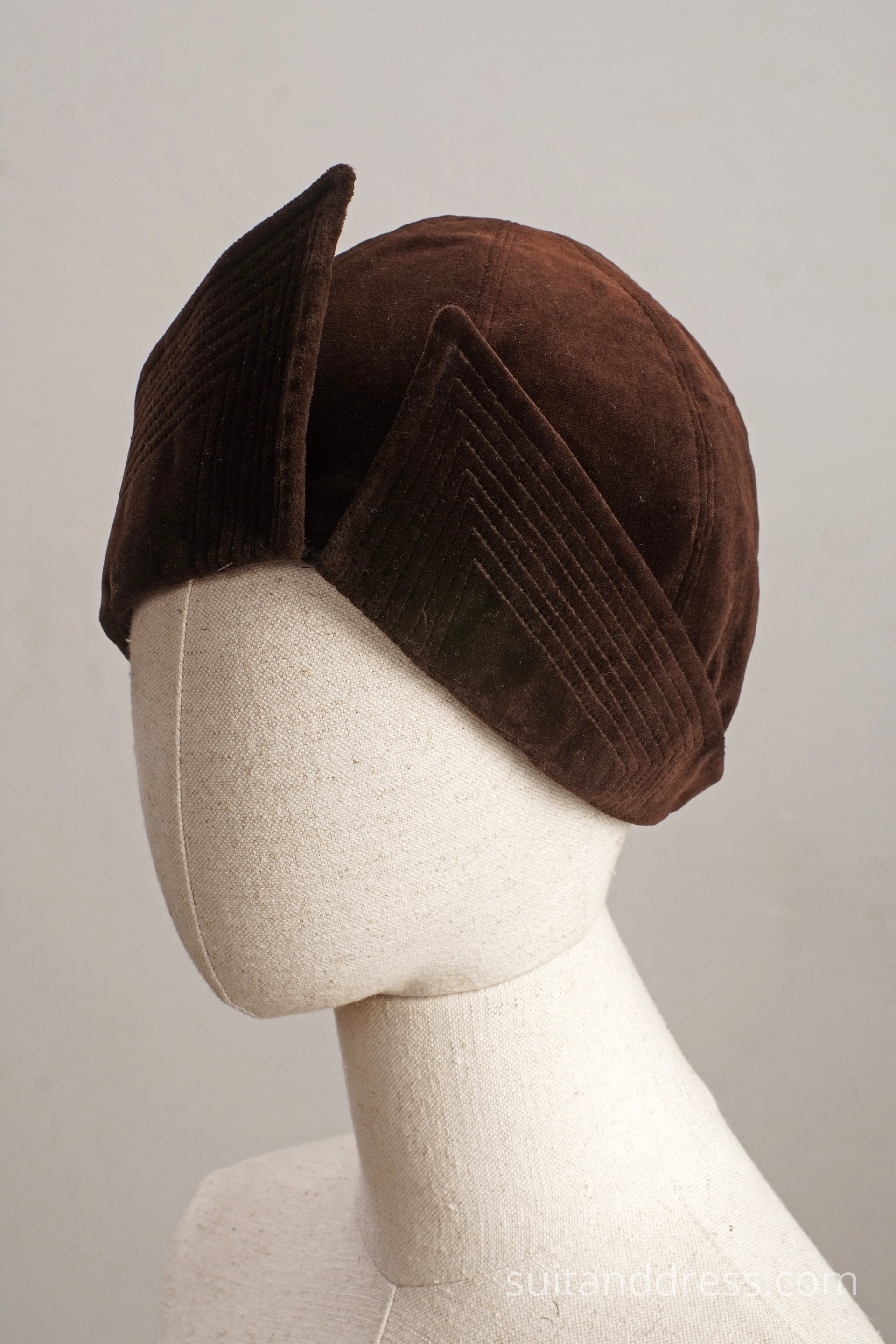 1920s velvet skull hat replica brown
