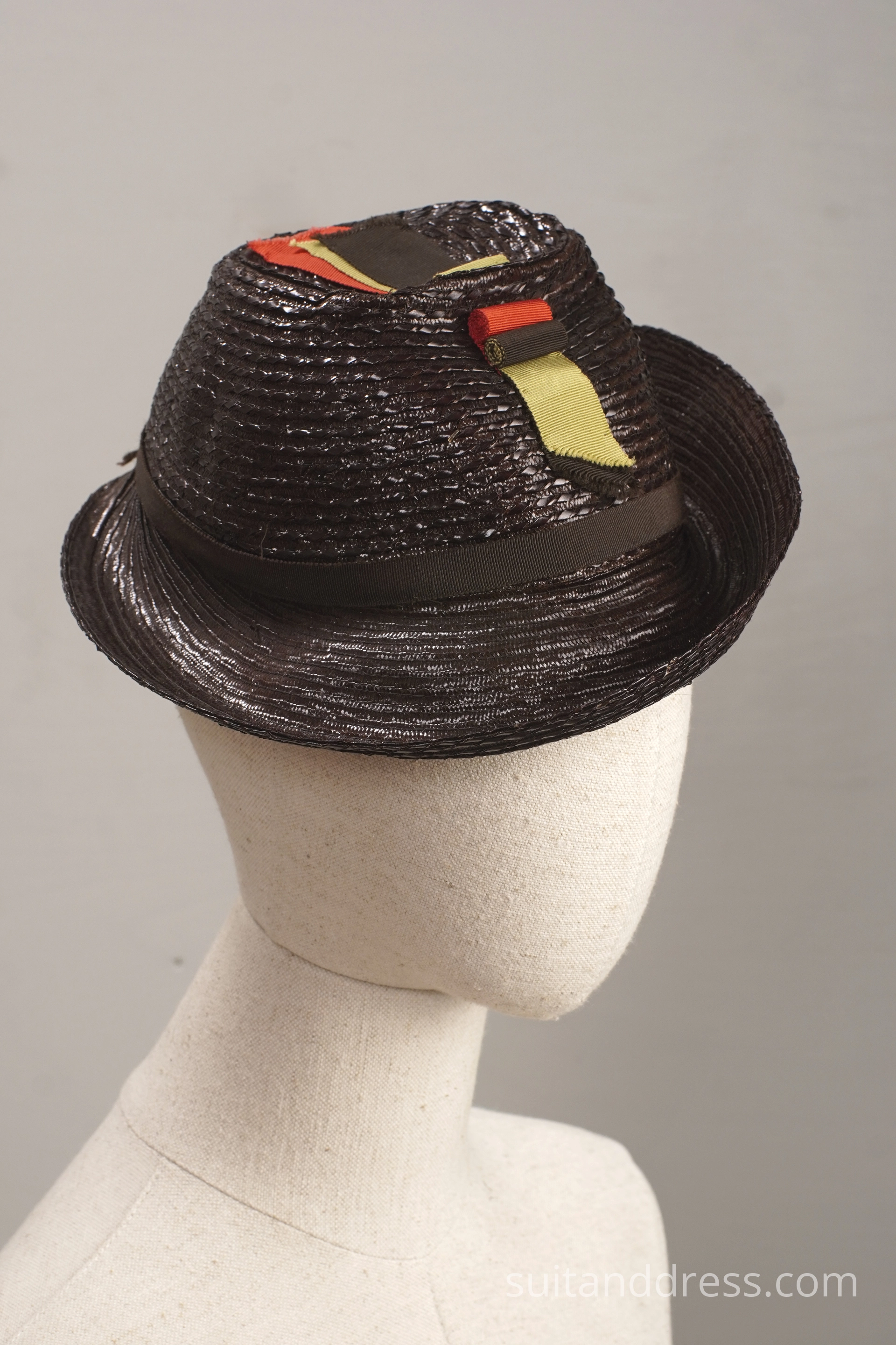 Vintage 1950s straw hat tilt style brown summer