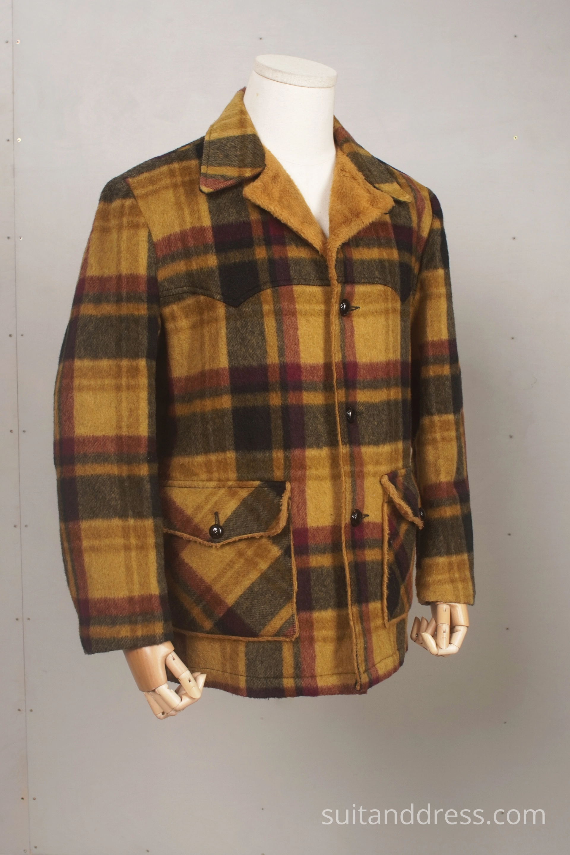 vintage 1970s plaid short coat mustard mid century mens fashion autumn