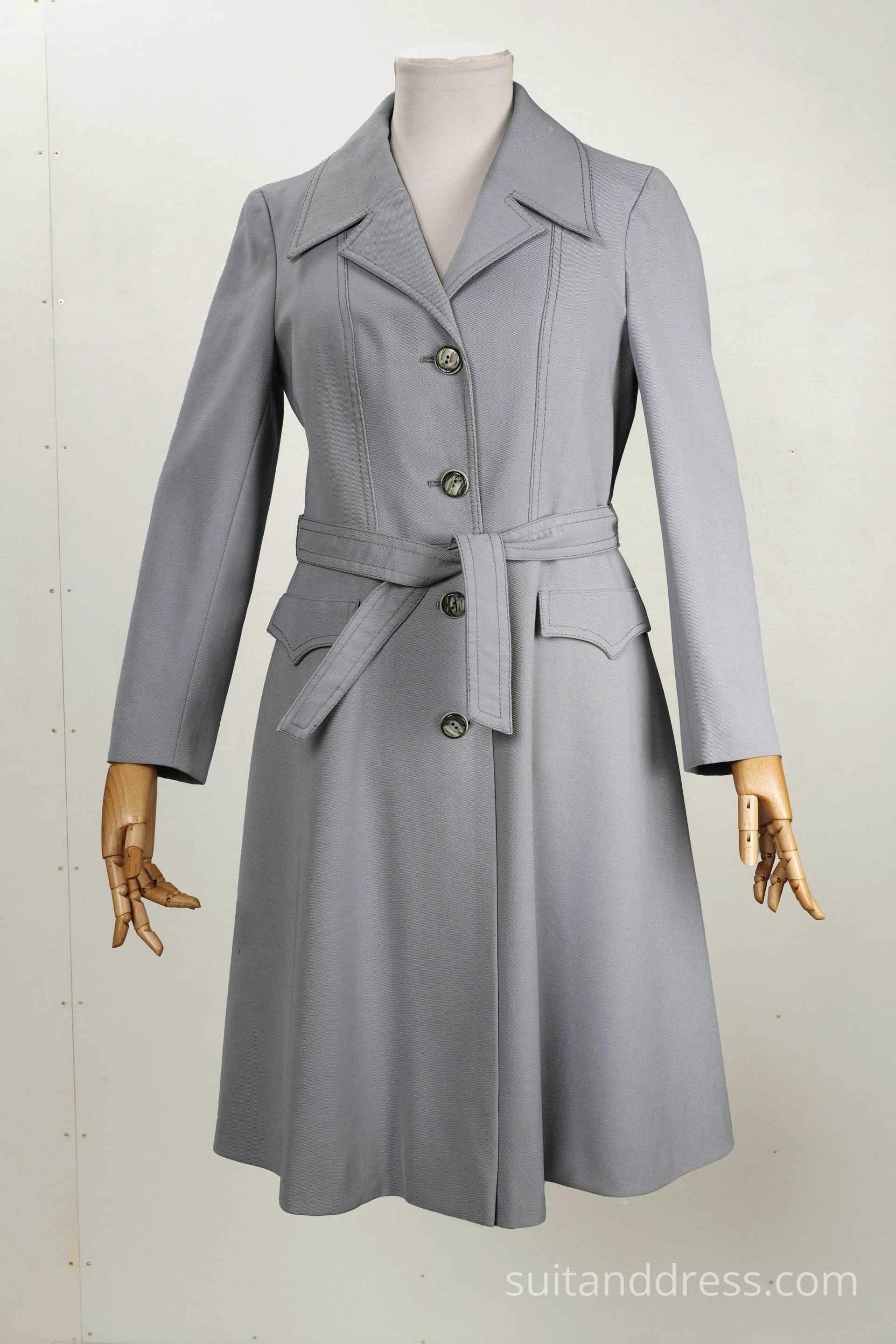 1970s gabardine trench coat in dove gray vintage fashion rent