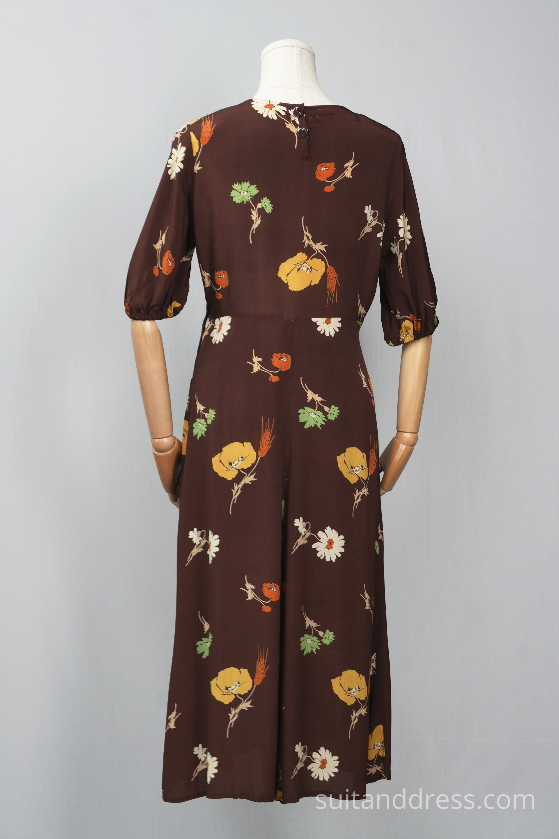 1930s floral silk day dress vintage period costume rent hire for films in Riga Latvia 30s ladys fashion