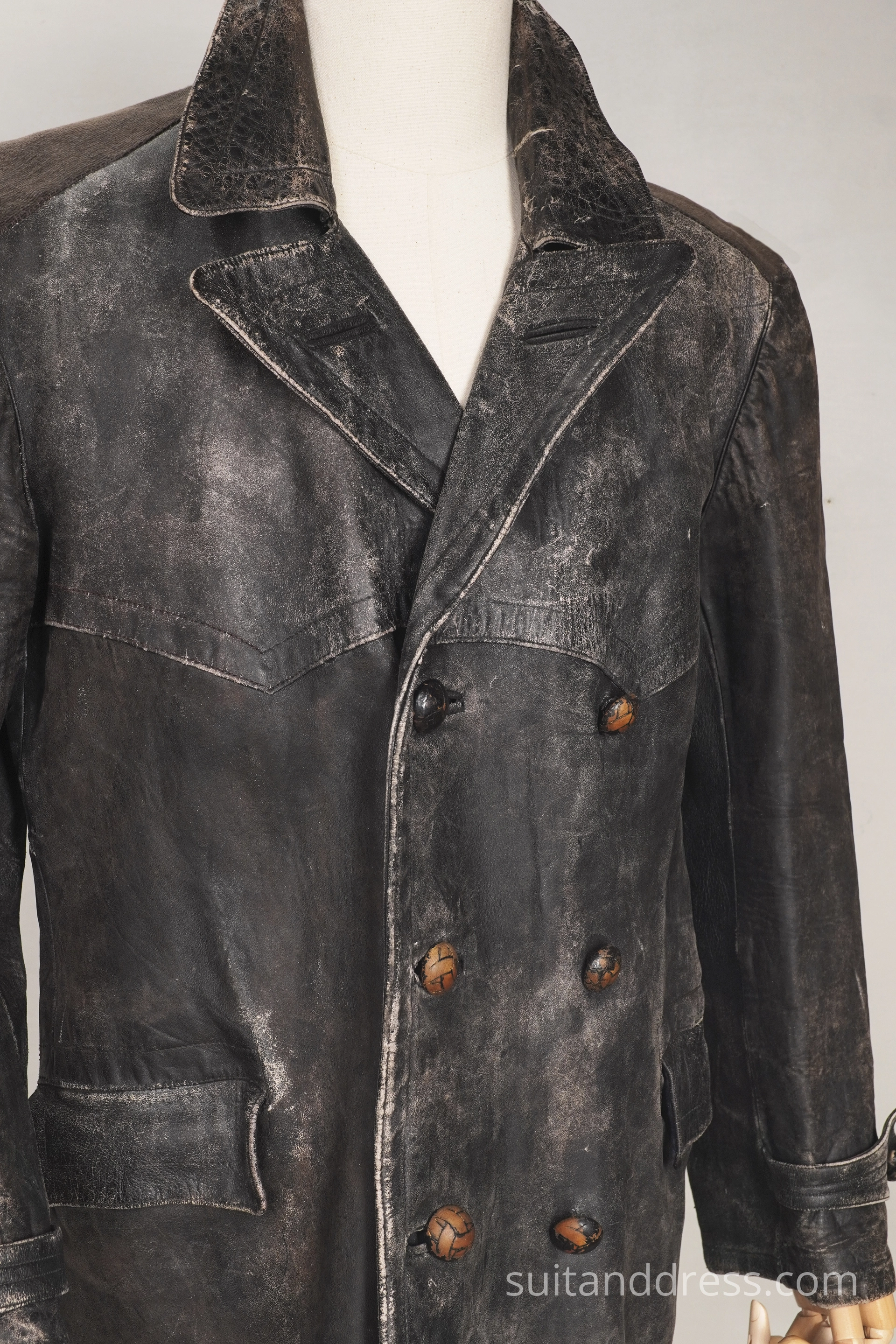 1940s soviet leather coat distressed costume rent in Riga