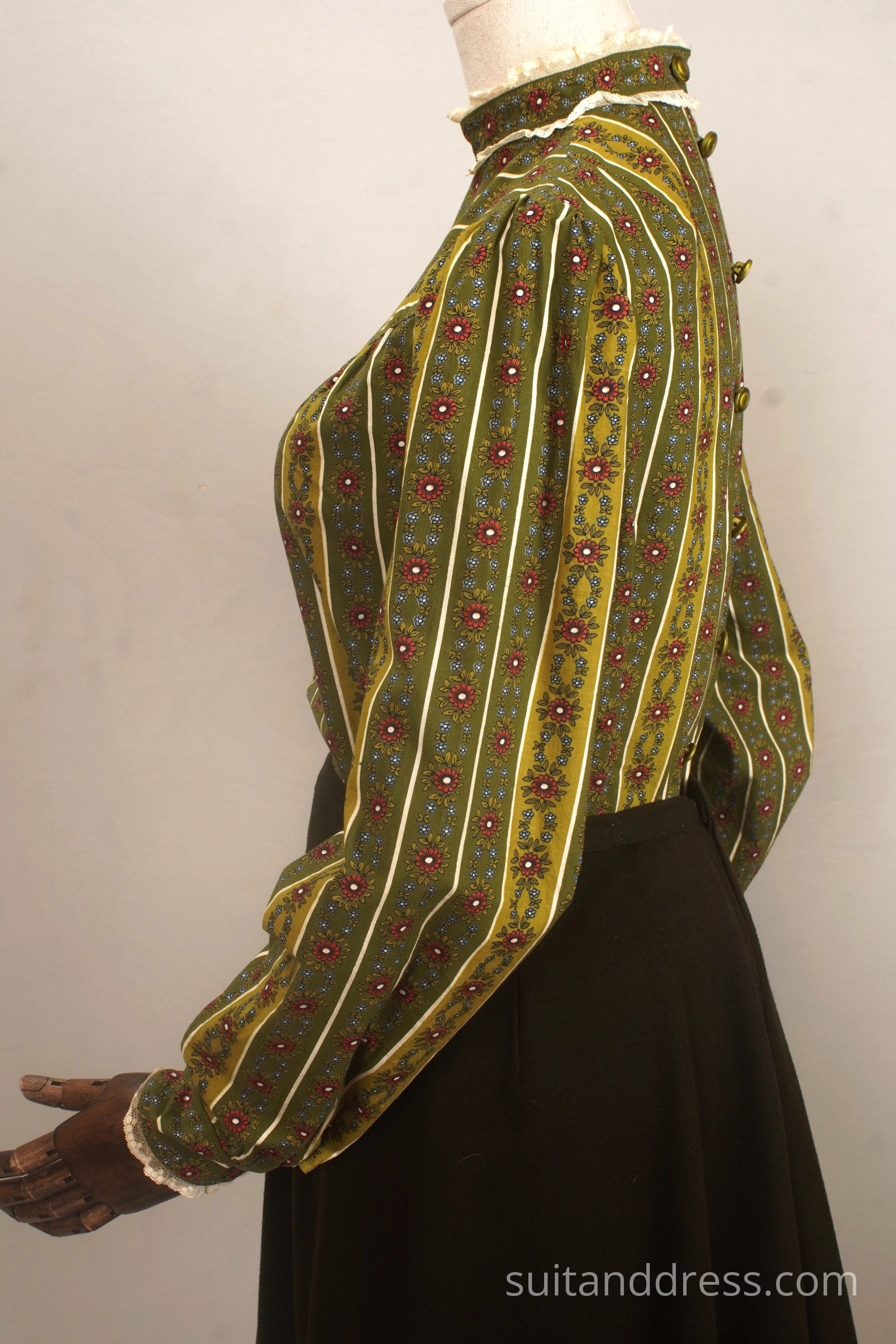 Edvardian printed cotton blouse replica 1900s womens fashion rent