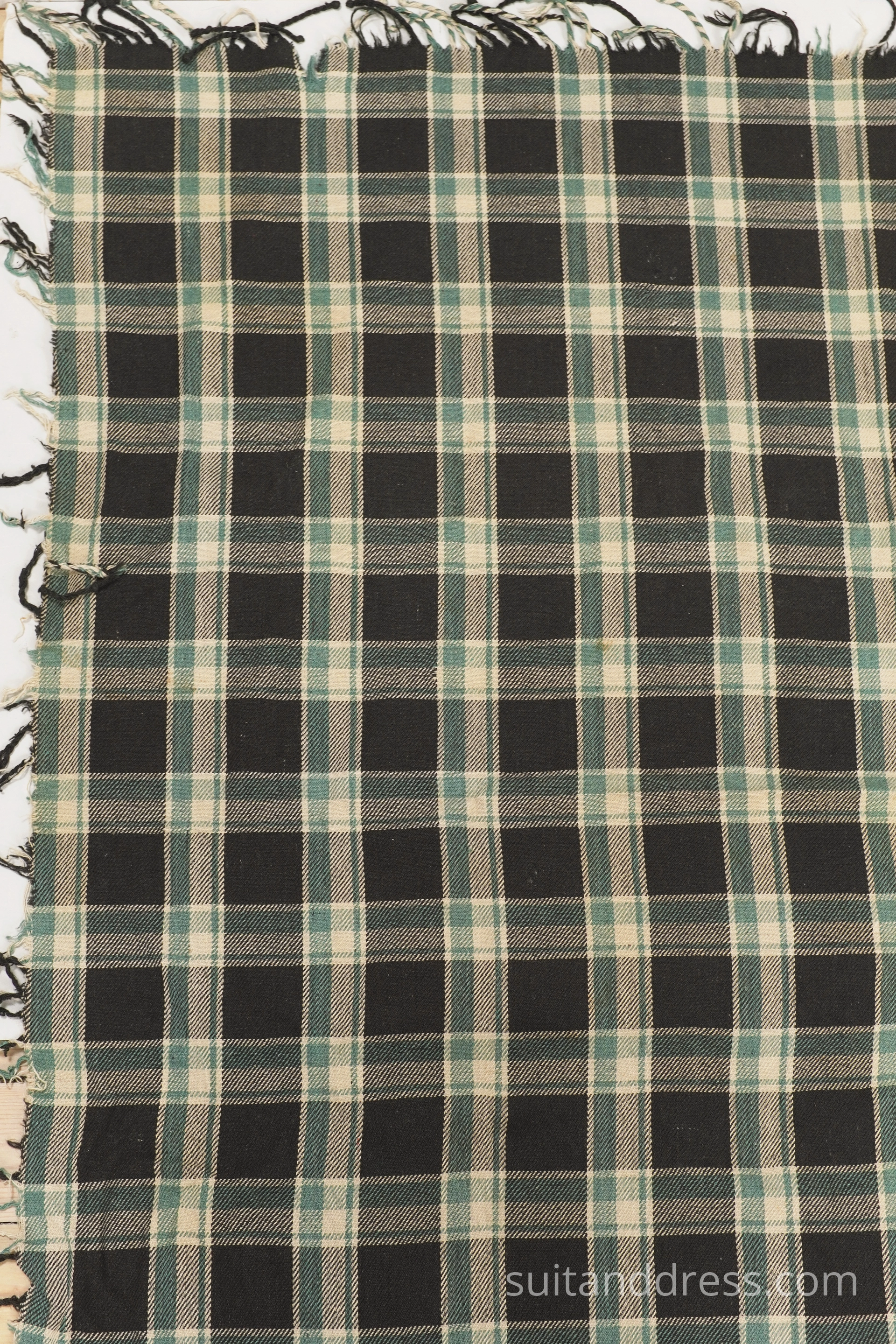 Beginning of 20th century hand woven wool plaid scarf