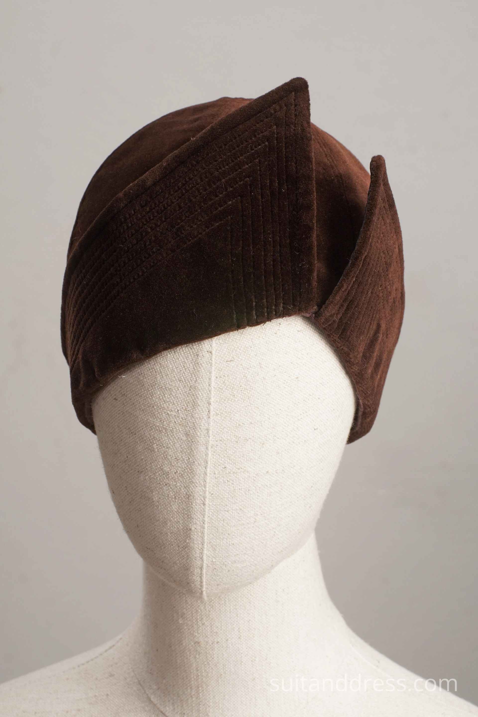 1920s velvet skull hat replica brown