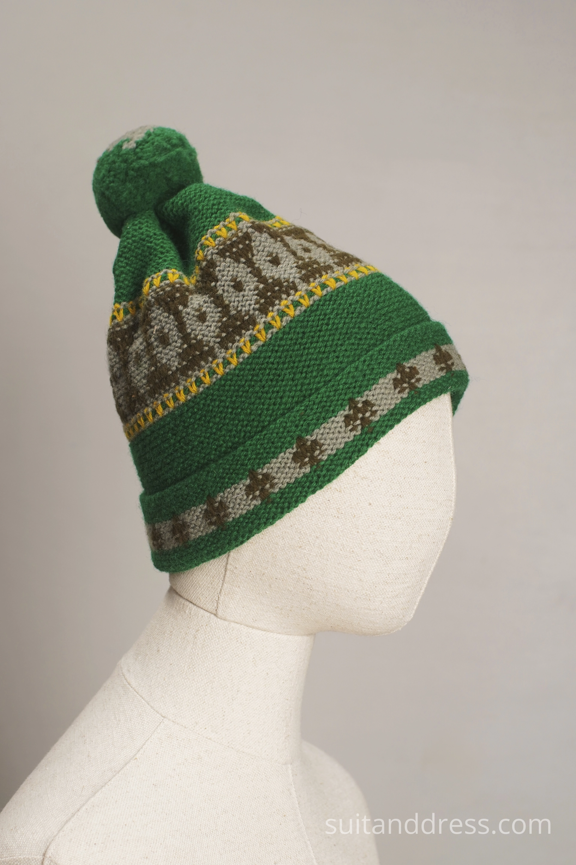 vintage hand knitted kids hat Jacquard knit 1960s 1970s beanie