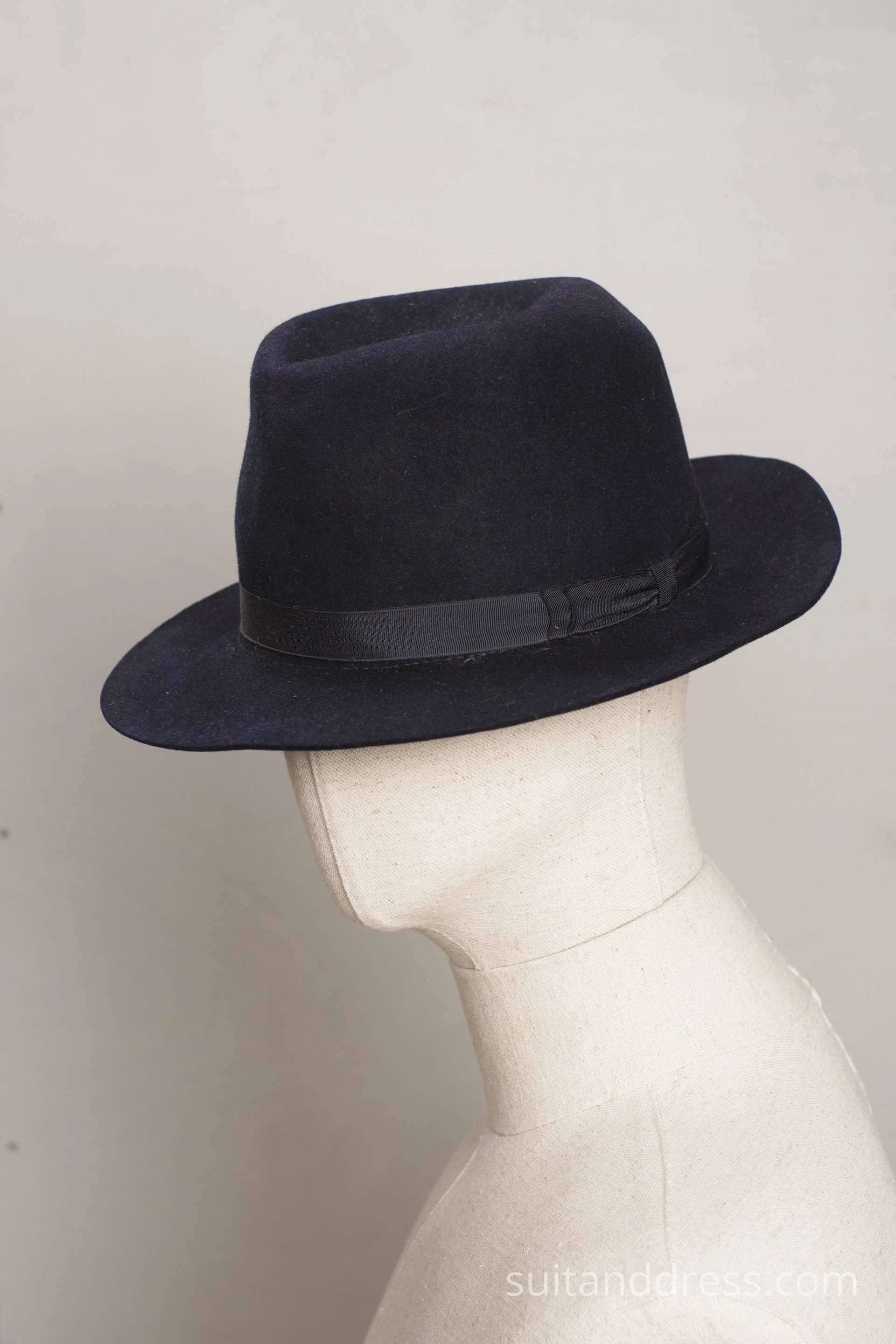 mid-century navy fedora 1950s 1940s 1930s mens hat