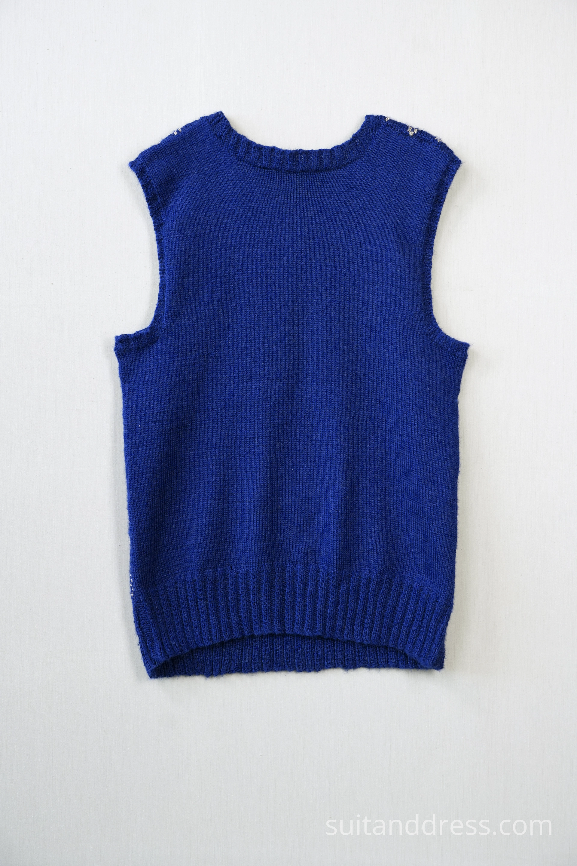 1970s hand knitted bright blue patterned ski vest costume rent in Riga Latvia