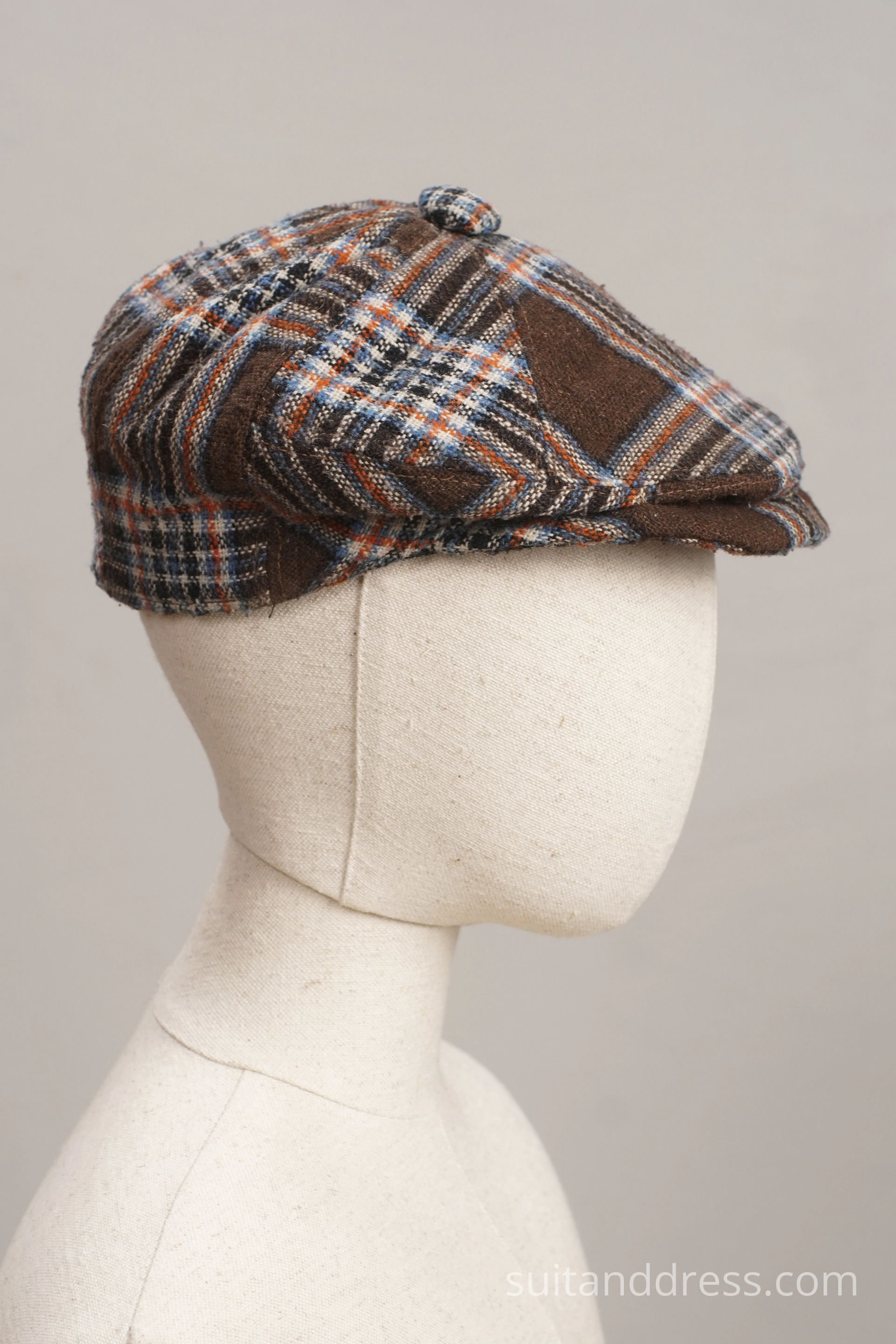 mid century plaid wool kids flat cap