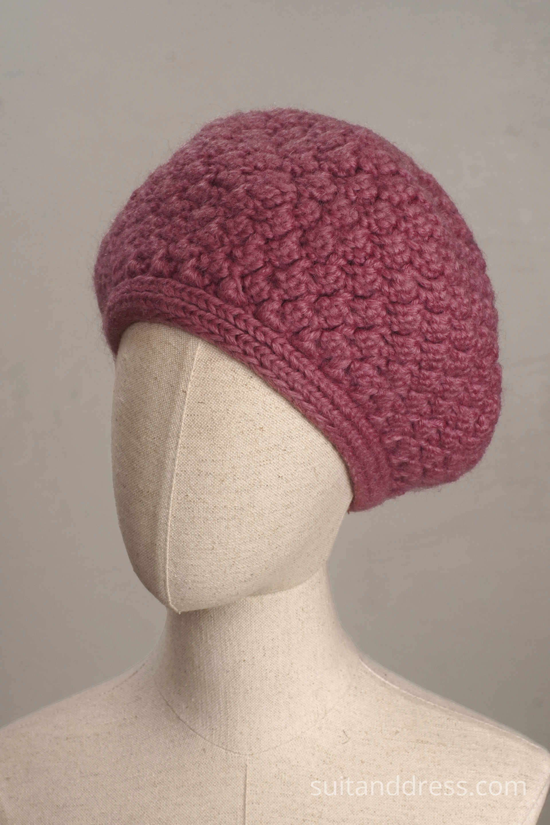 vintage soviet croshet beret Dusty Rose Pink