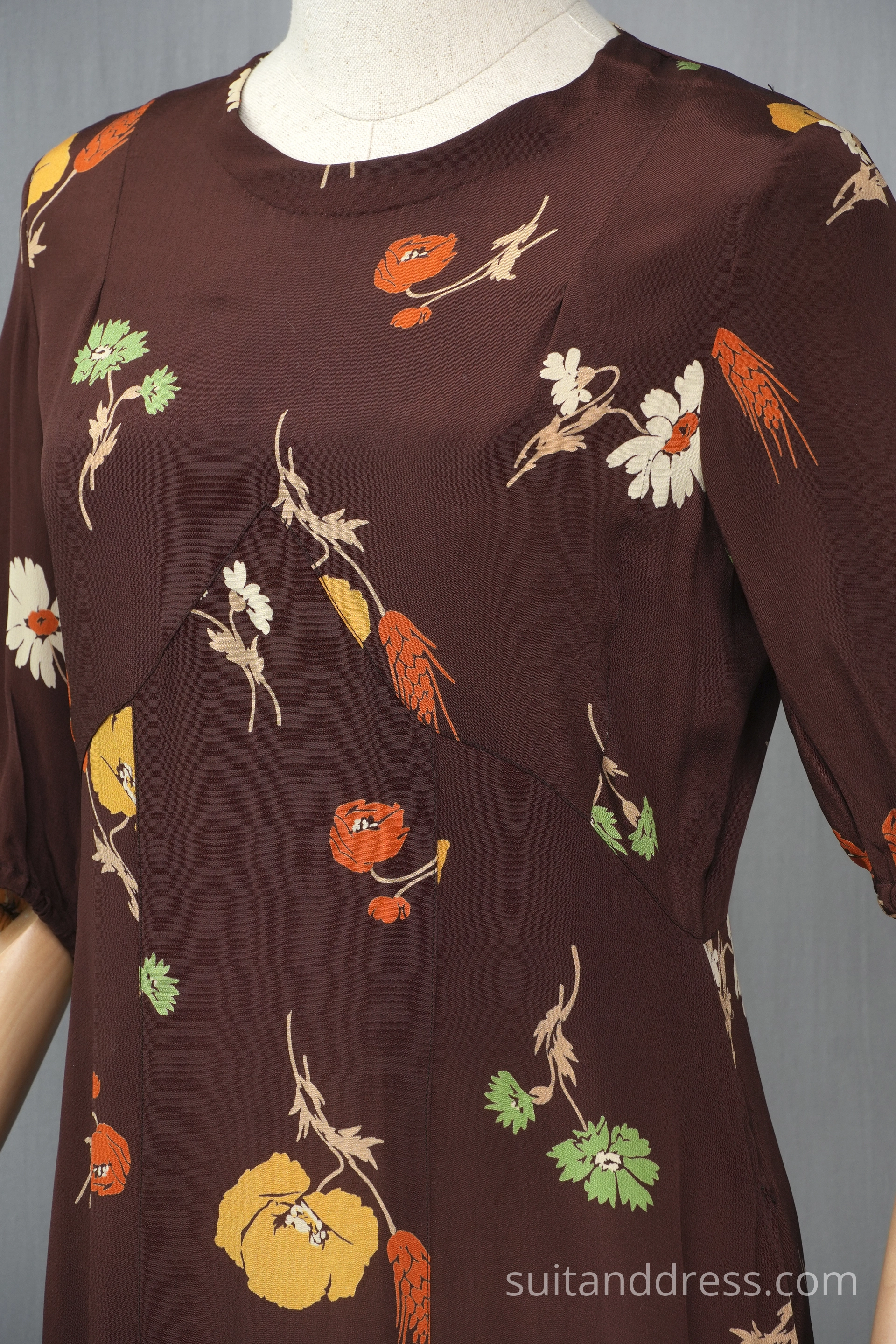 1930s floral silk day dress vintage period costume rent hire for films in Riga Latvia