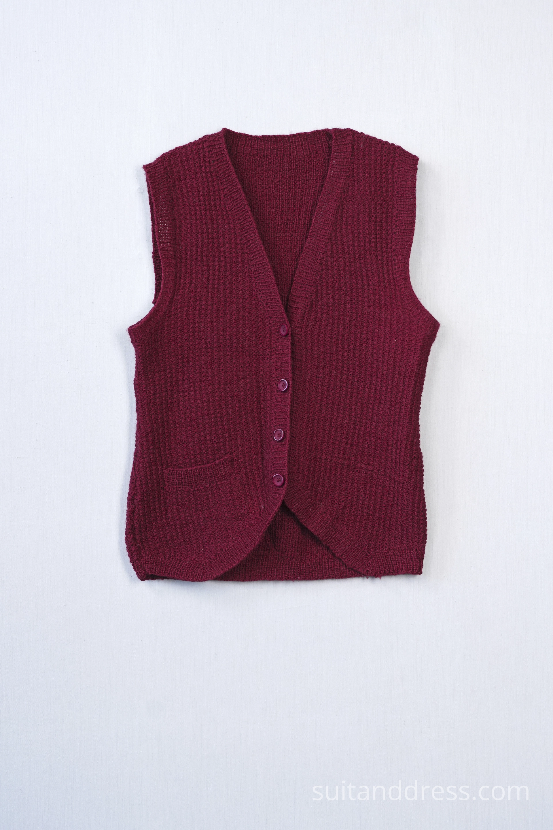 Mid century 1930s hand knitted ladies vest in burgundy vintage costume wardrobe rental for film in Riga Latvia